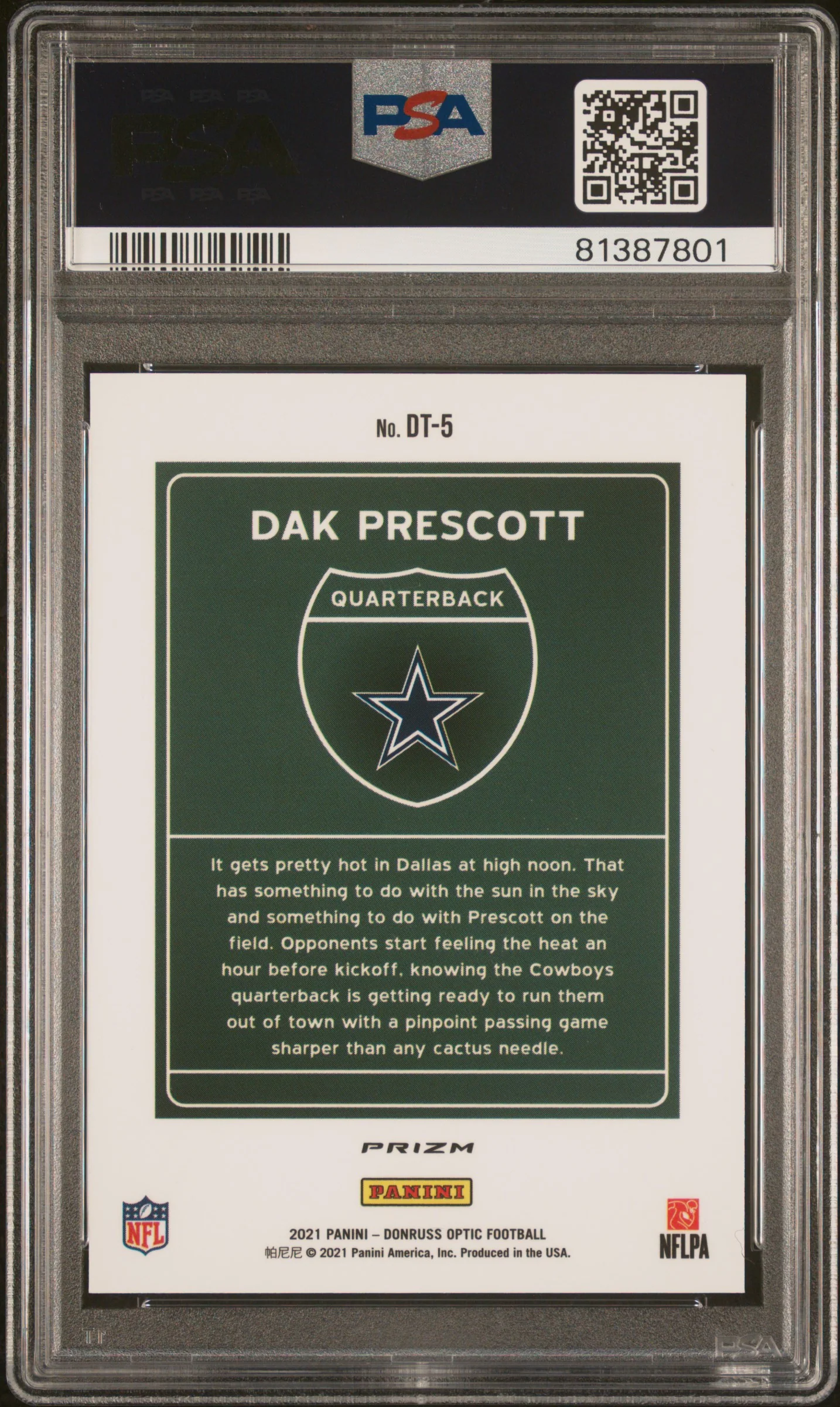 2021 Donruss Optic Downtown Dak Prescott #DT5 PSA 10 - Image 2