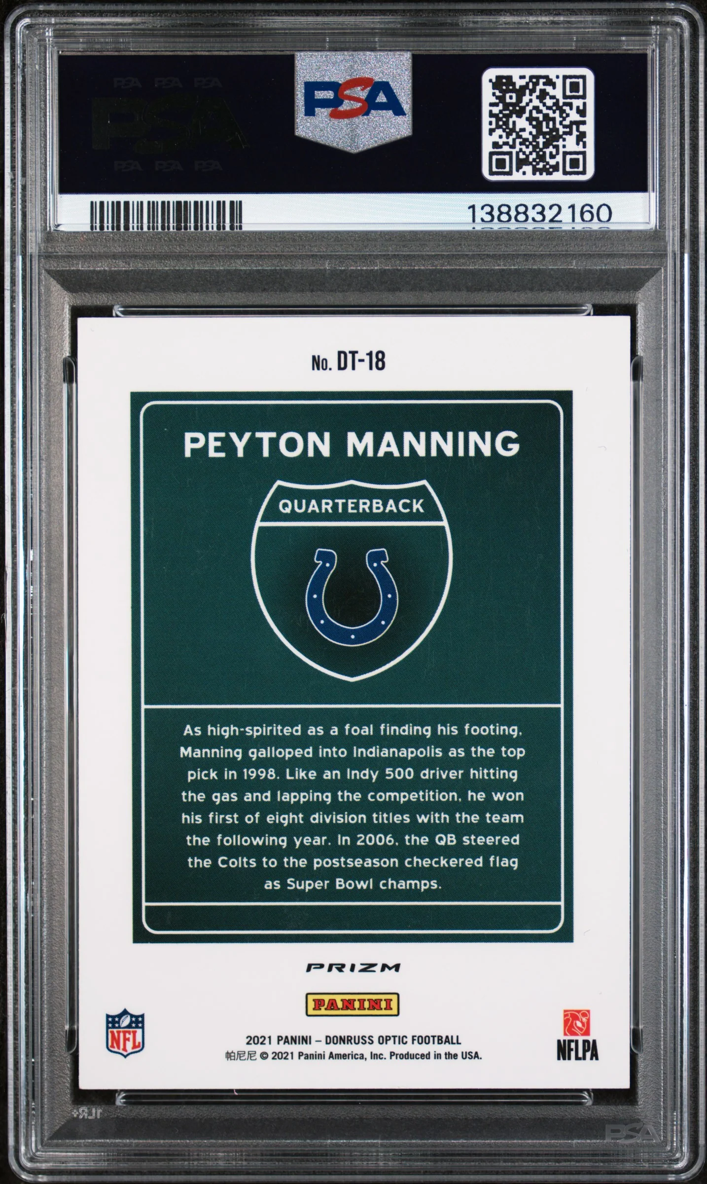 2021 Donruss Optic Downtown Peyton Manning #18 PSA 7 - Image 2