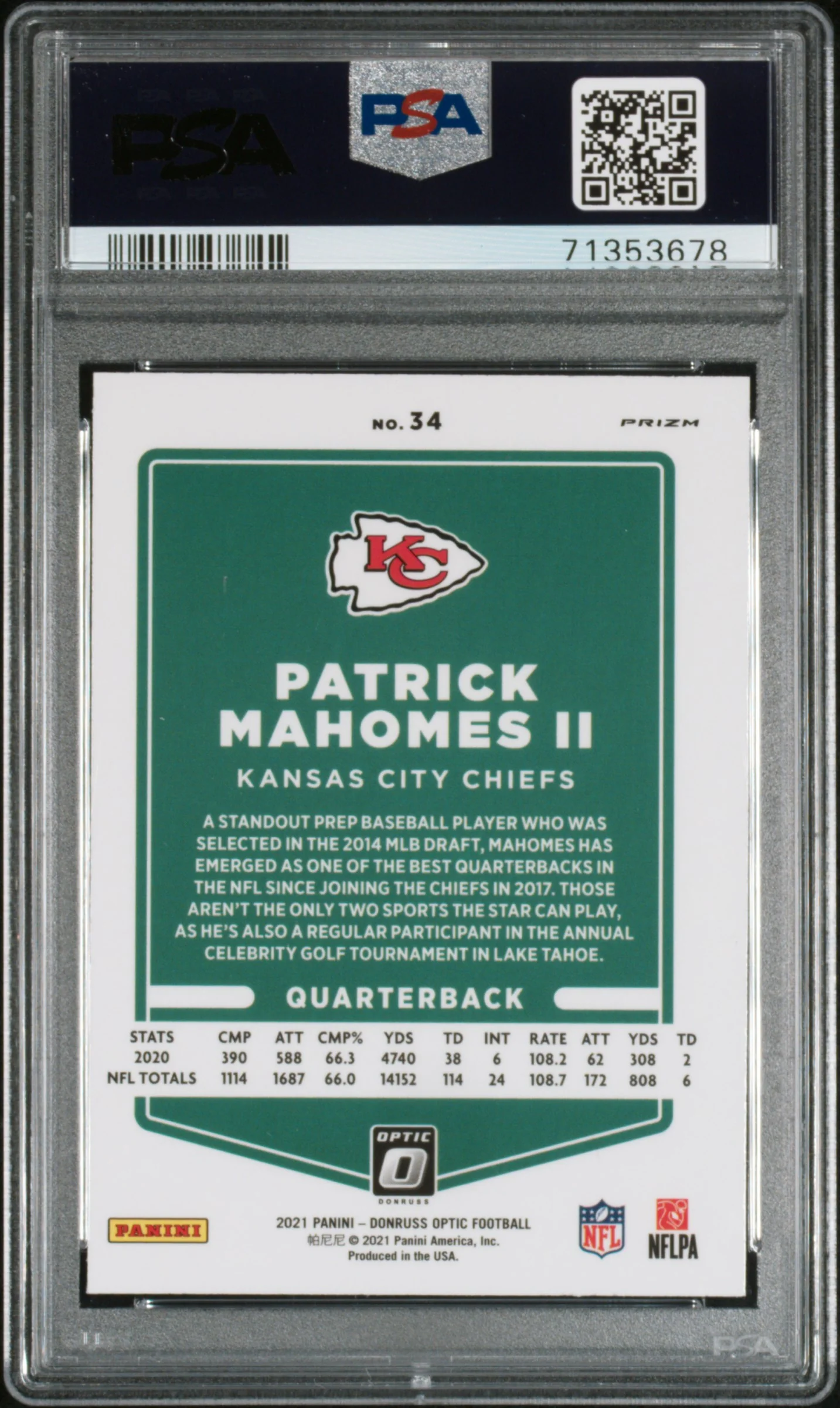 2021 Donruss Optic Freedom Patrick Mahomes II #34 PSA 9 - Image 2