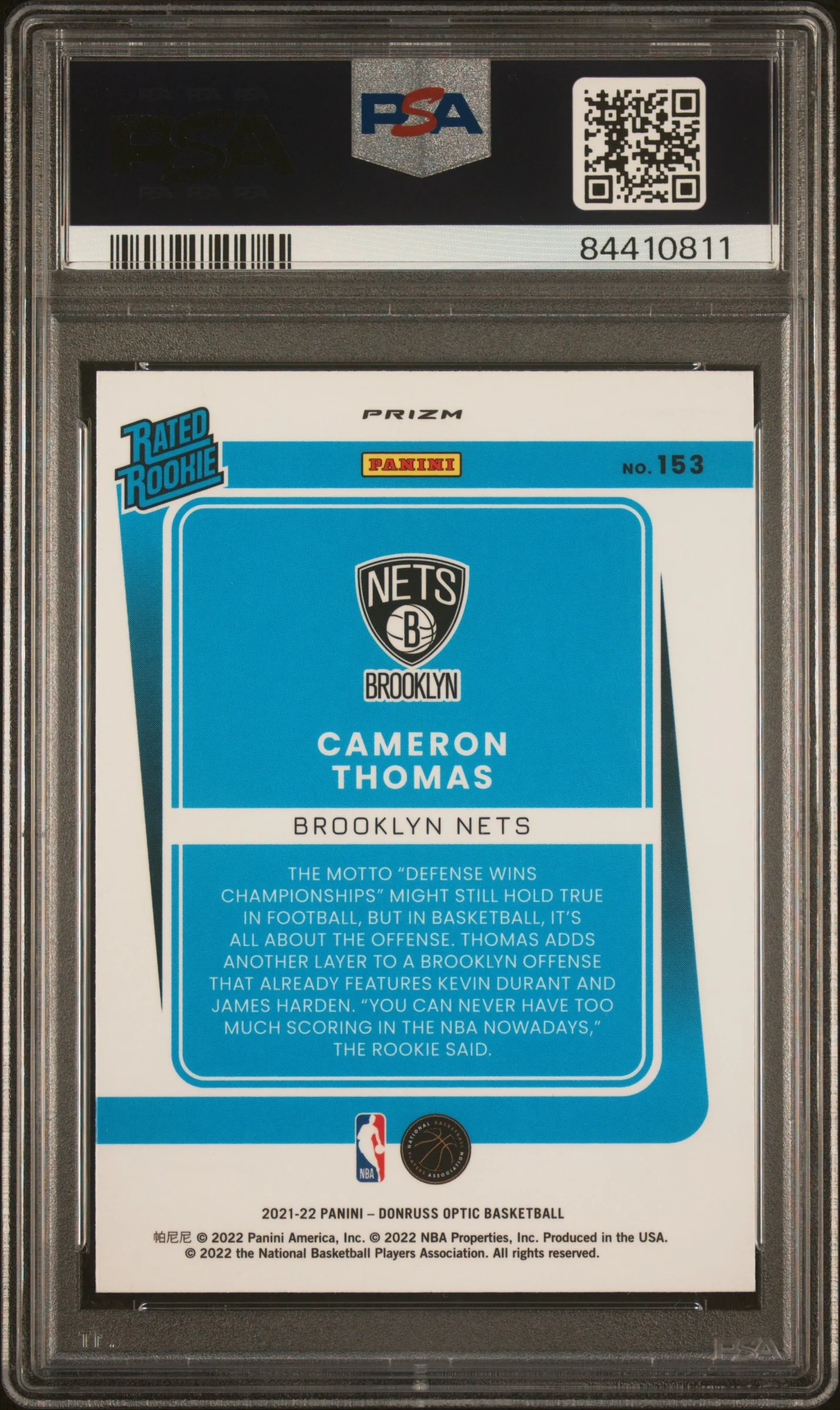 2021 Donruss Optic Holo Cameron Thomas #153 PSA 10 - Image 2