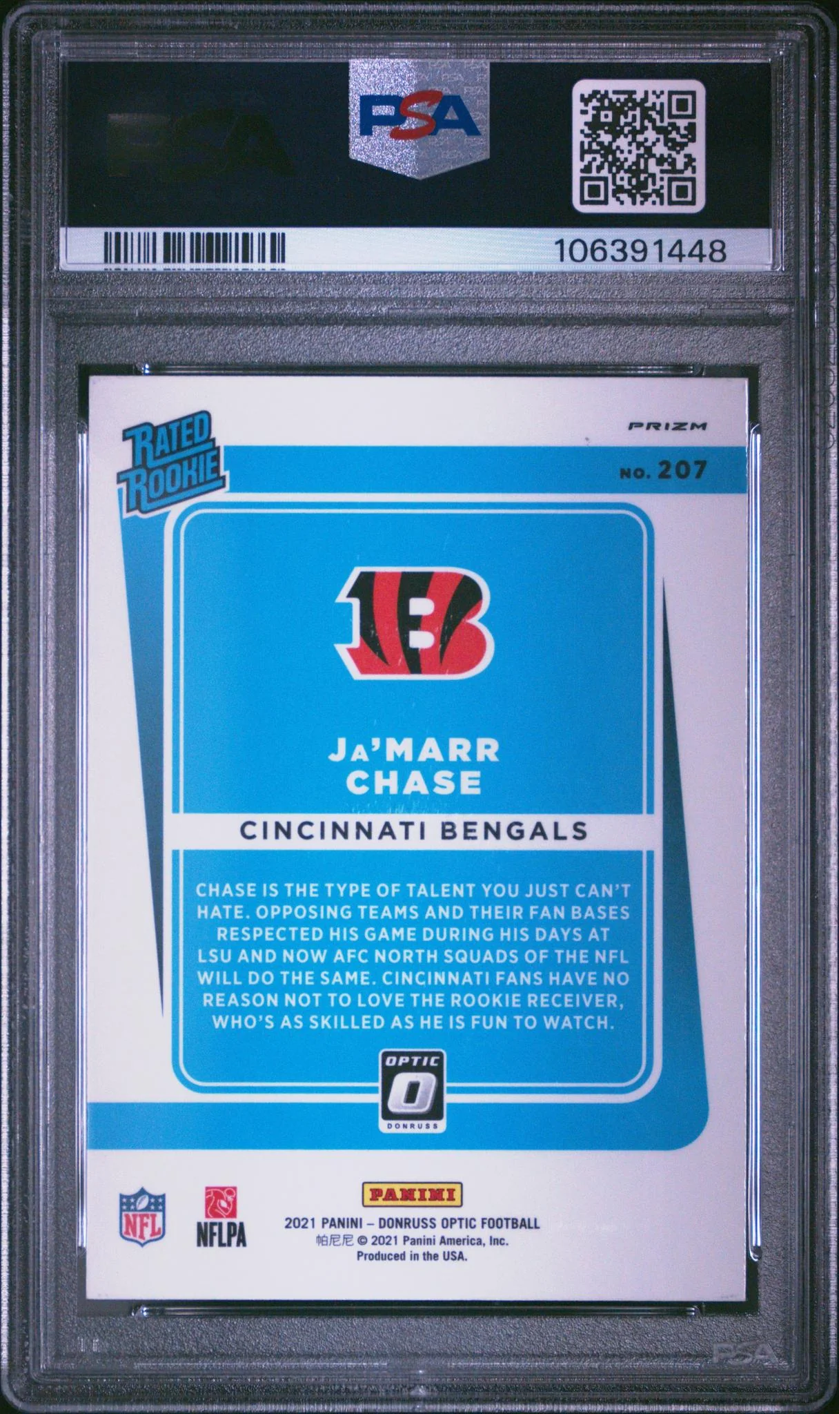 2021 Donruss Optic Rated Rookie Pink Ja'Marr Chase #207 PSA 9 - Image 2