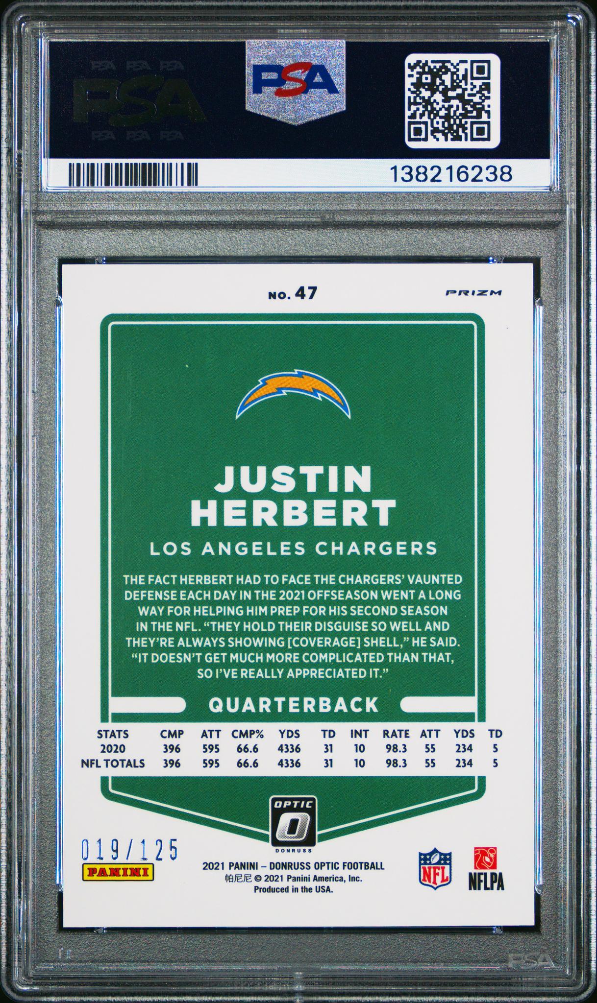 2021 Donruss Optic Silver Circles Justin Herbert #47 /125 PSA 9 - Image 2