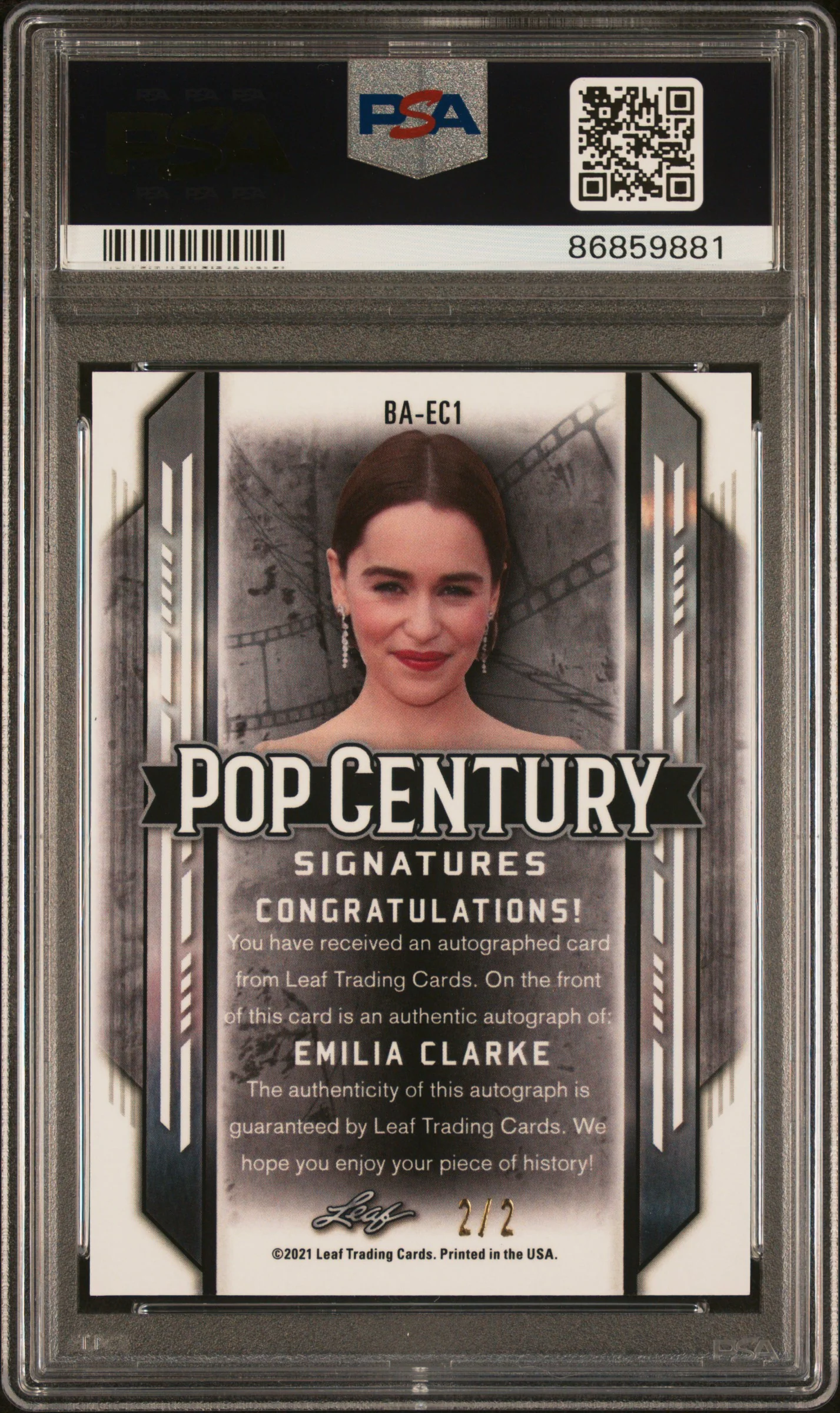 2021 Leaf Metal Pop Century Green Crystal Emilia Clarke #BAEC1 Auto 2/2 PSA 10 - Image 2