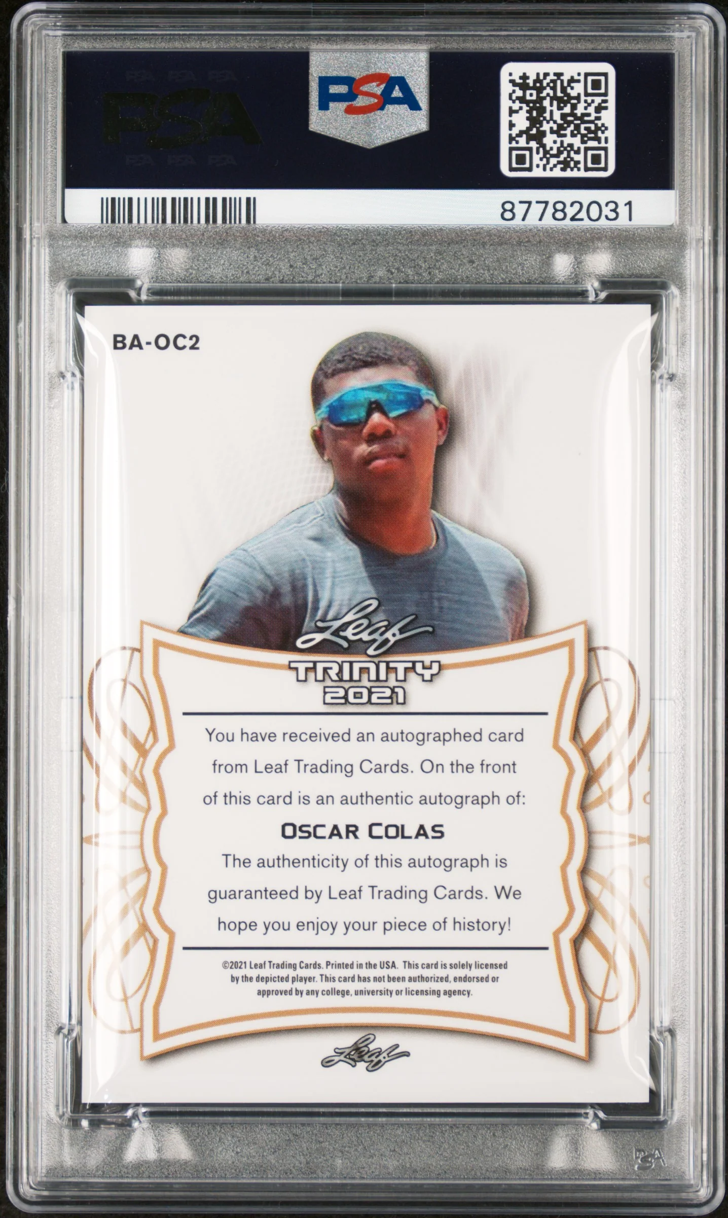 2021 Leaf Trinity Green Oscar Colas #OC2 RC Auto /75 PSA 10 - Image 2