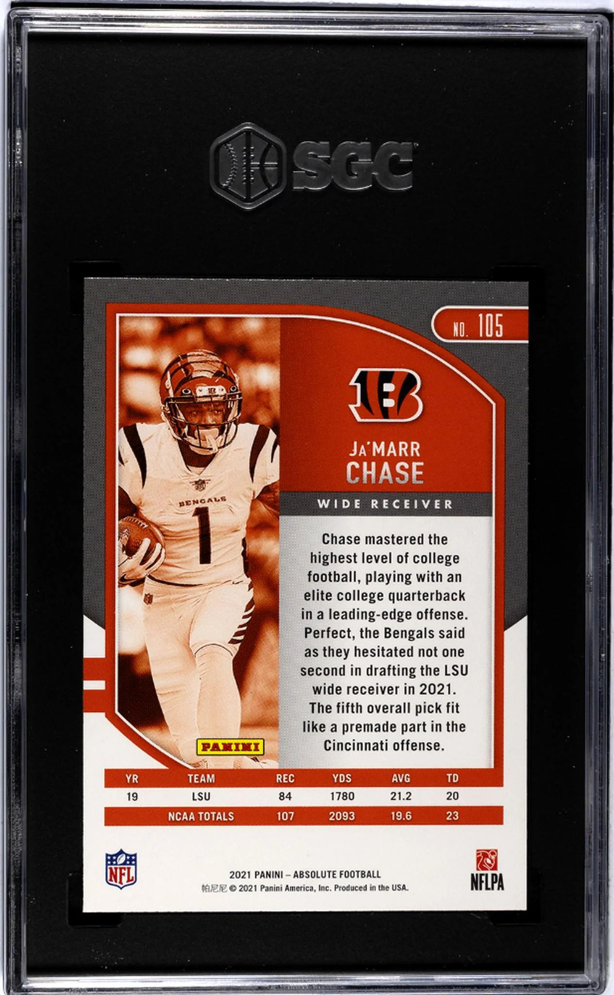 2021 Panini Absolute #105 Ja'Marr Chase Retail SGC 9.5 - Image 2