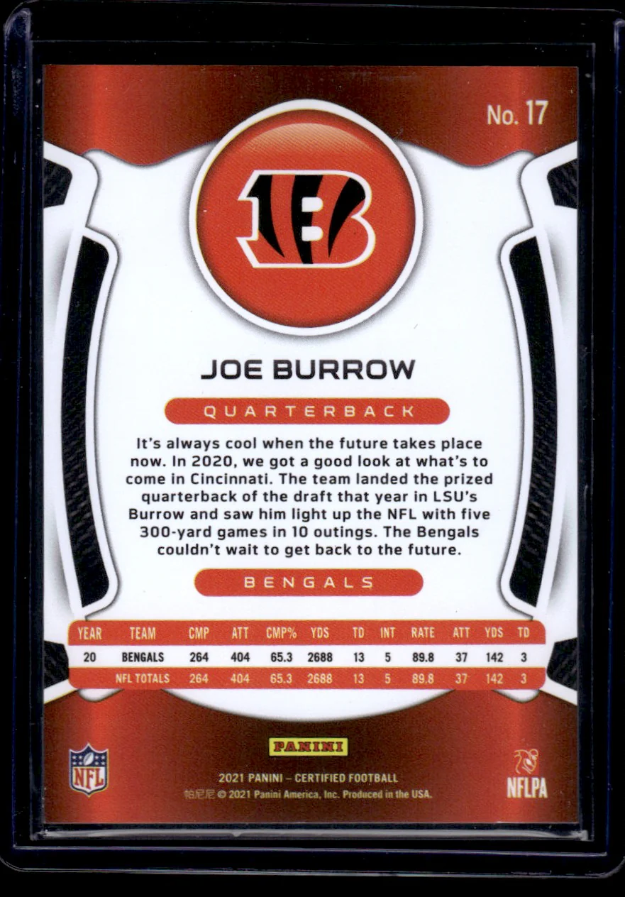 2021 Panini Certified Purple Joe Burrow #17 /10 - Image 2