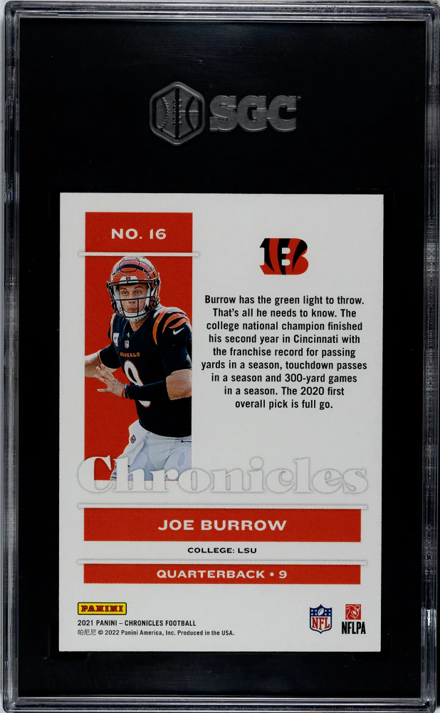 2021 Panini Chronicles Purple Joe Burrow #16 /49 SGC 9 - Image 2