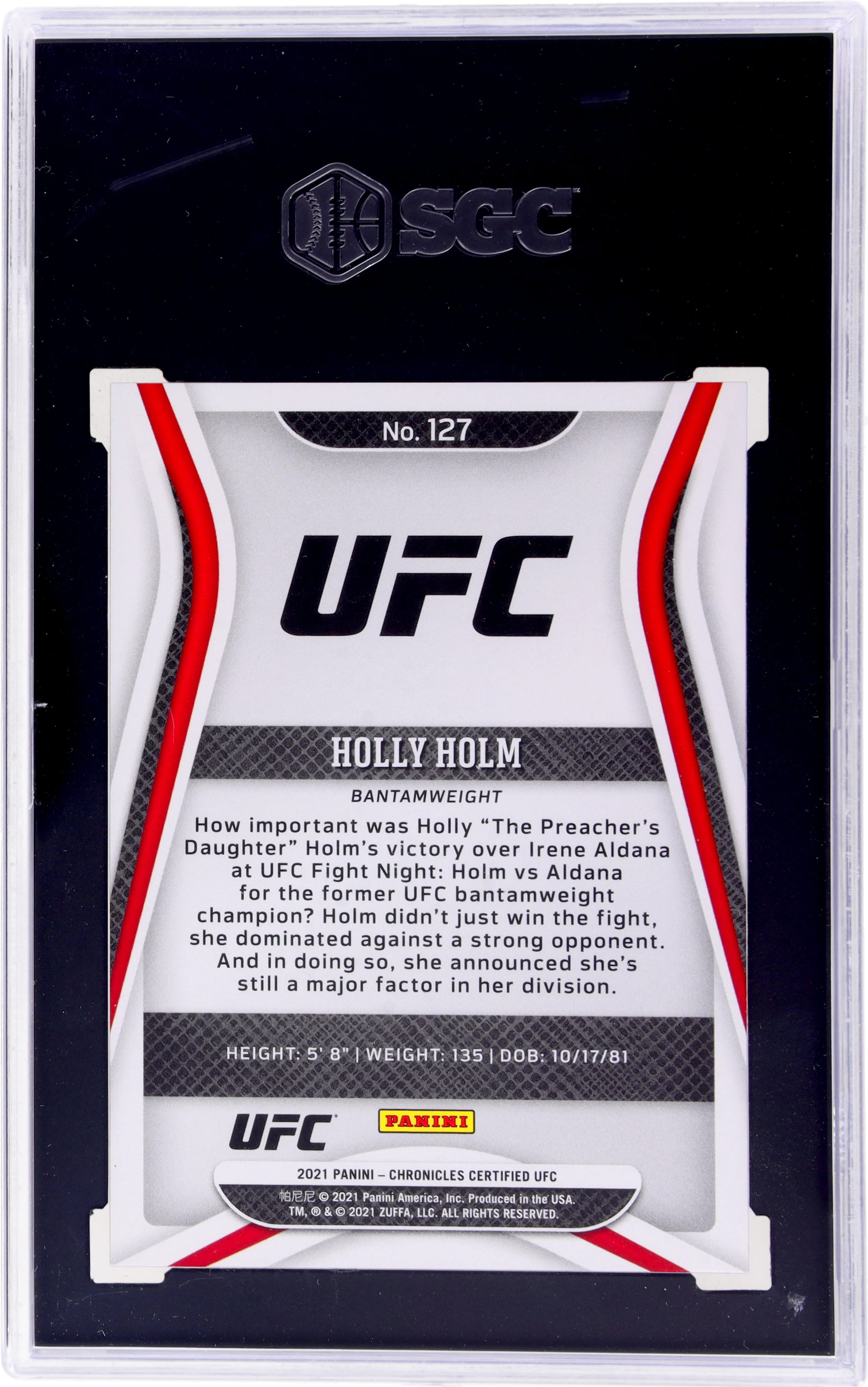 2021 Panini Chronicles Certified Holly Holm #127 Asia Red 1/88 SGC 9.5 - Image 2