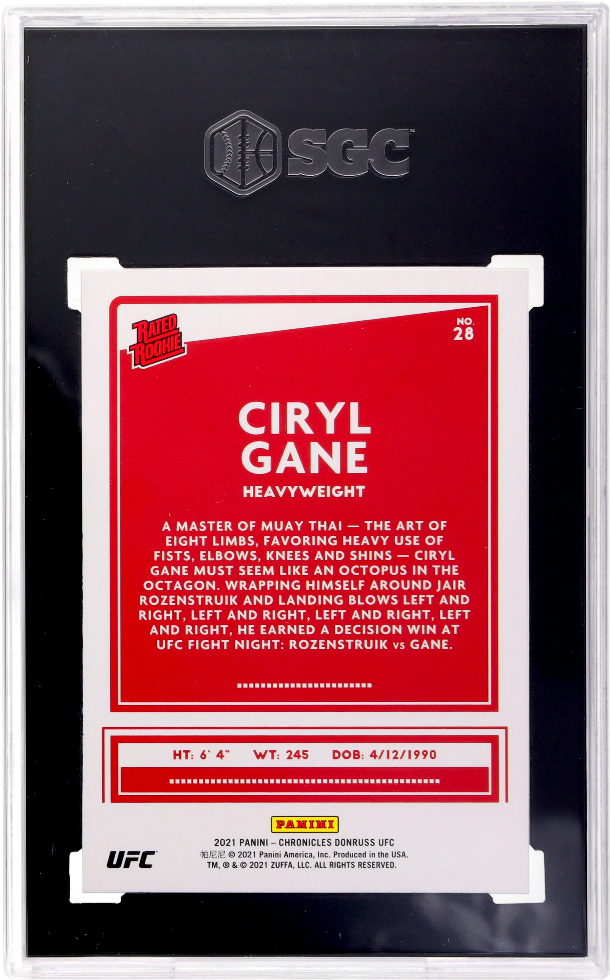 2021 Panini Chronicles UFC Donruss Ciryl Gane #28 /88 SGC 9.5 RC - Image 2