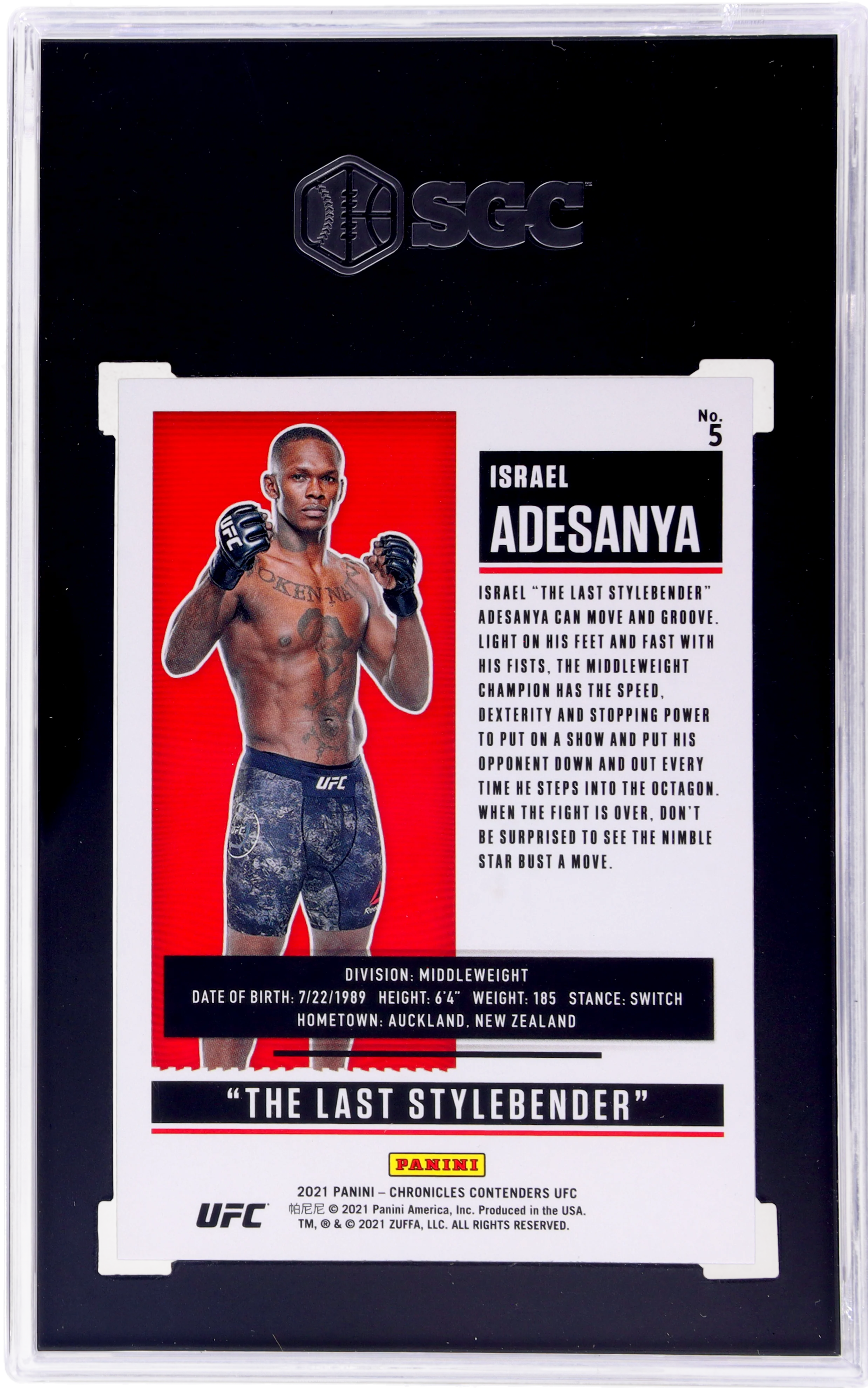 2021 Panini Chronicles Ufc #5 Israel Adesanya Contenders Season Ticket Asia SGC 10 - Image 2