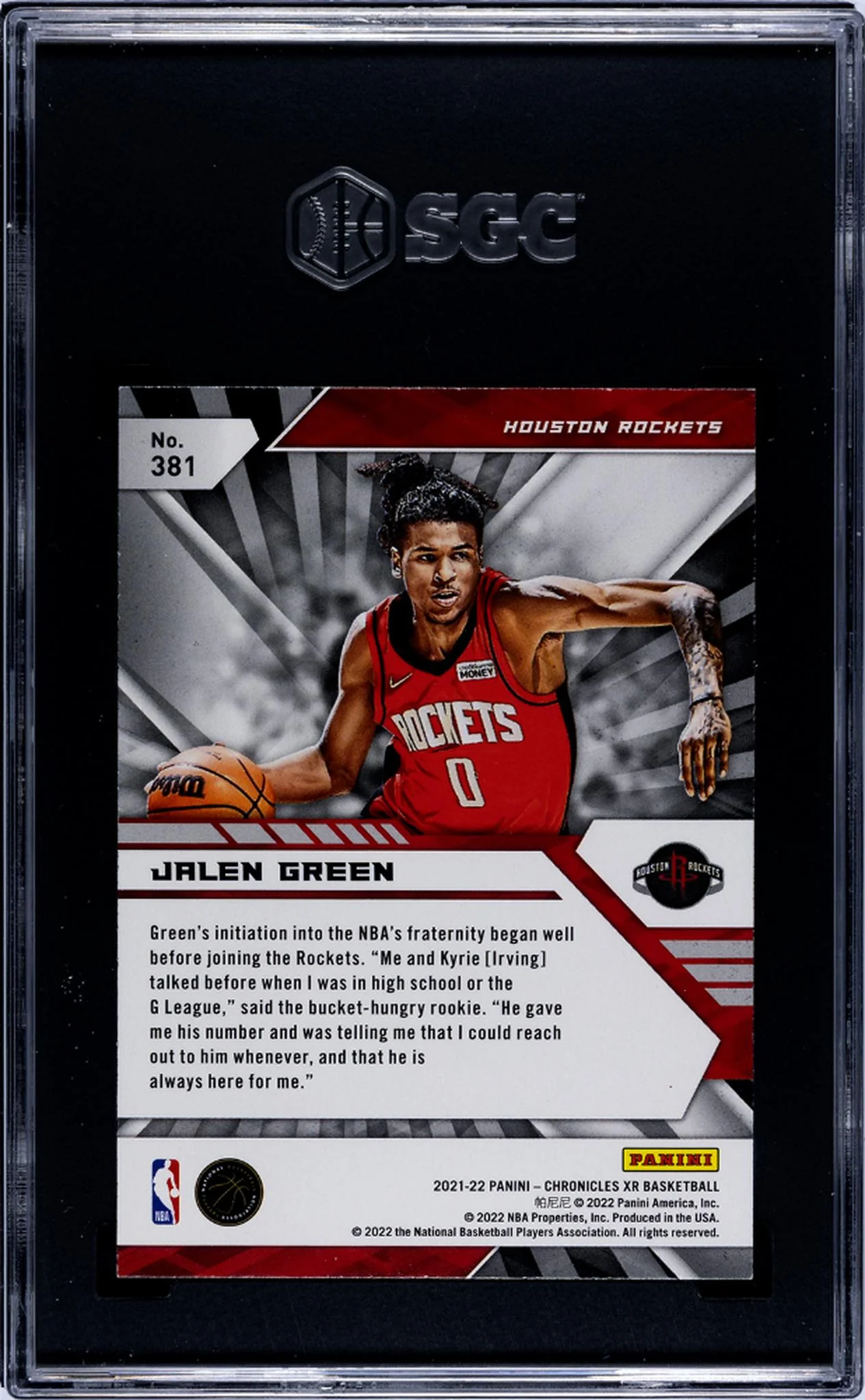 2021 Panini Chronicles XR Jalen Green #381 RC SGC 8.5 - Image 2