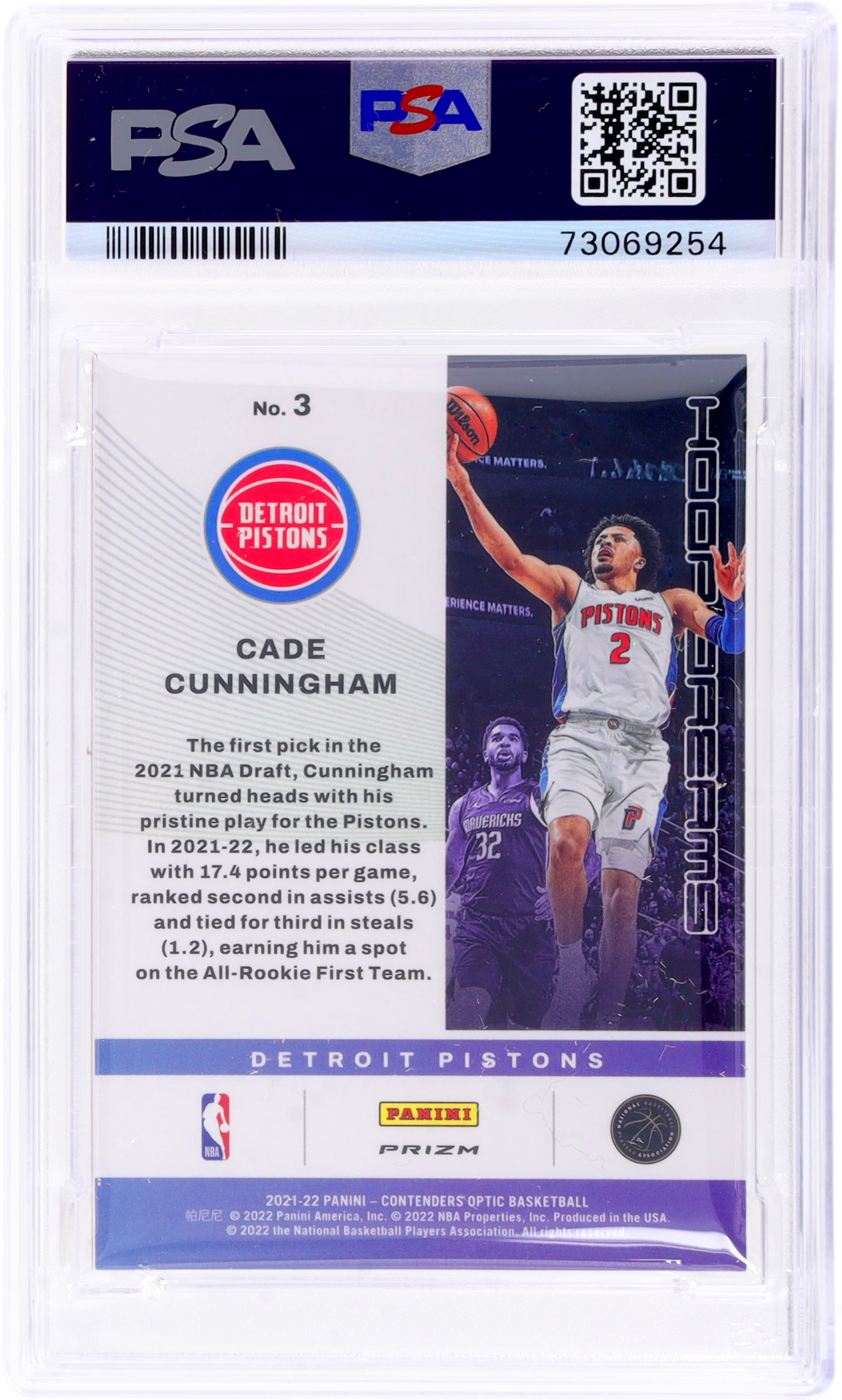 2021 Panini Contenders Optic Hoop Dreams Red Cracked Ice Prizm Cade Cunningham #3 PSA 9 - Image 2