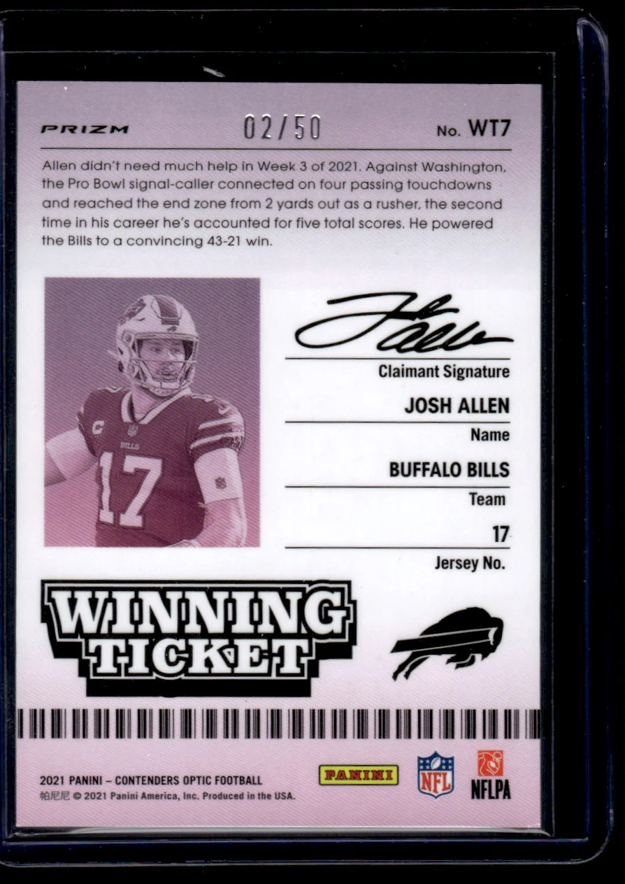 2021 Panini Contenders Optic Winning Ticket Orange Prizm Josh Allen #WT7 /50 - Image 2