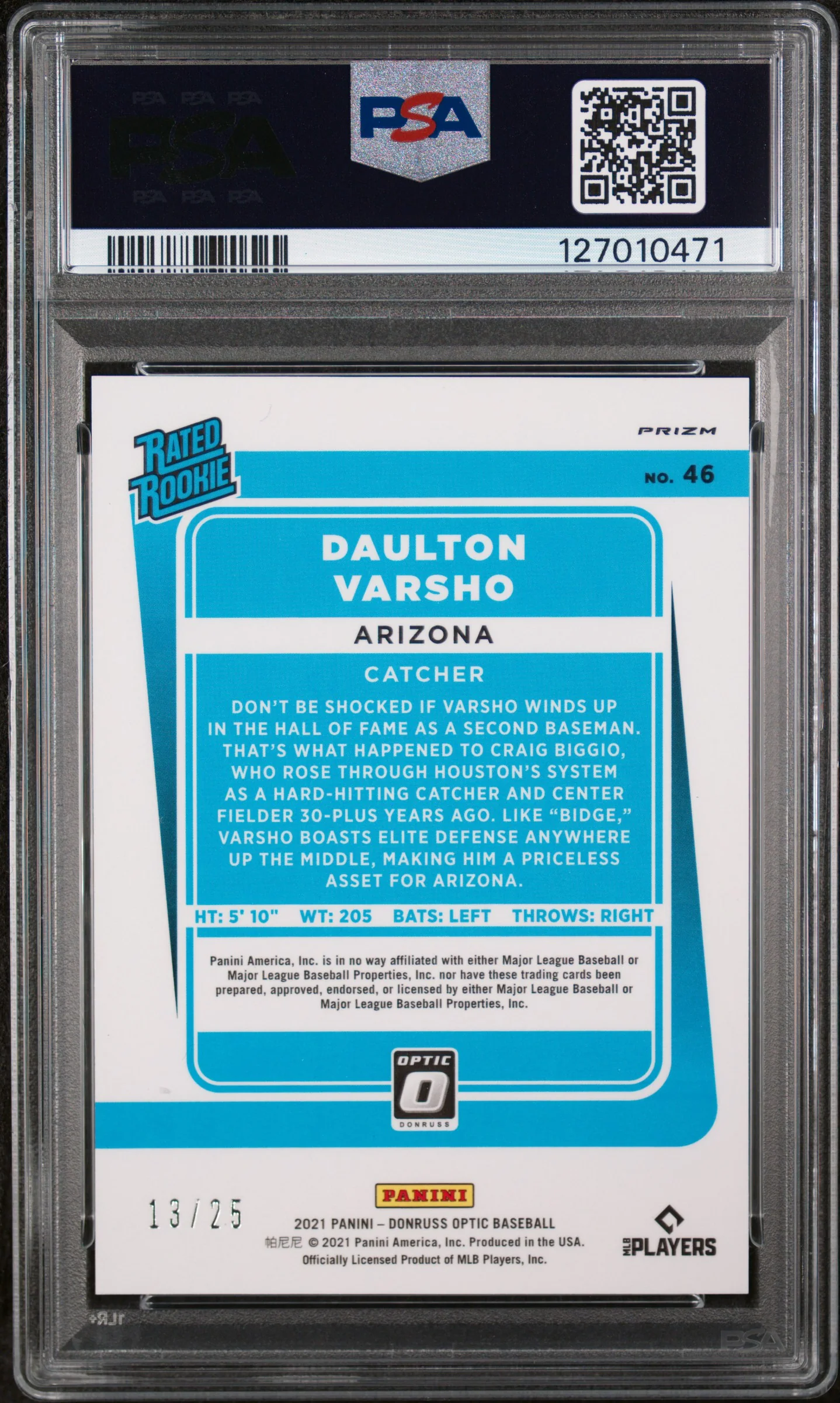 2021 Panini Donruss Optic Black Daulton Varsho #46 /25 PSA 9 - Image 2