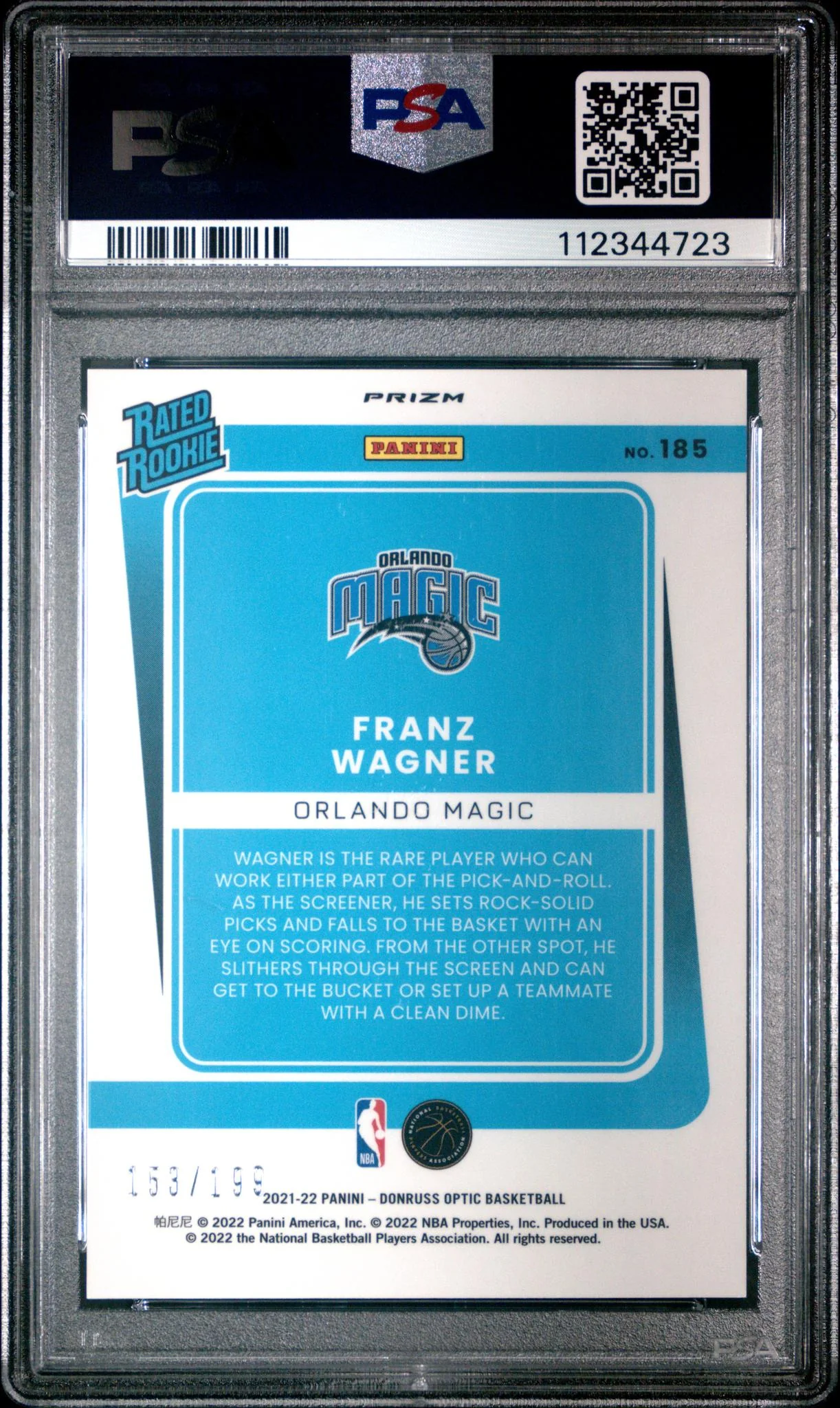 2021 Panini Donruss Optic Orange Franz Wagner #185 RC /199 PSA 9 - Image 2