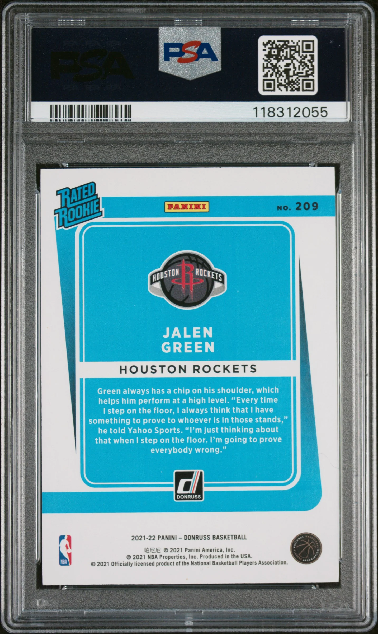 2021 Panini Donruss Press Proof Purple Jalen Green #209 /199 PSA 9 - Image 2
