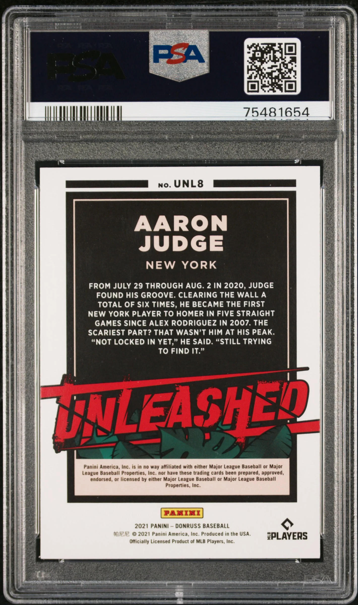 2021 Panini Donruss Unleashed Vector Aaron Judge #UNL8 PSA 10 - Image 2