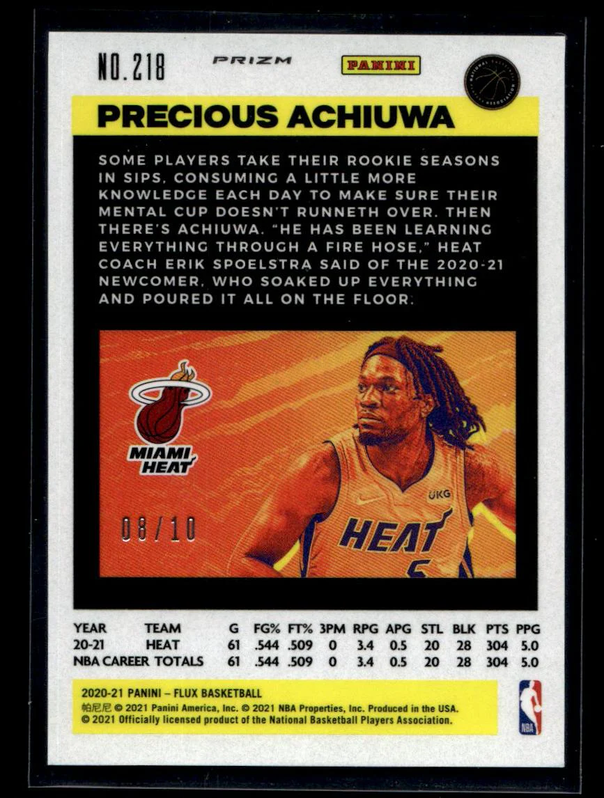 2021 Panini Flux Precious Achiuwa #218 RC /10 - Image 2