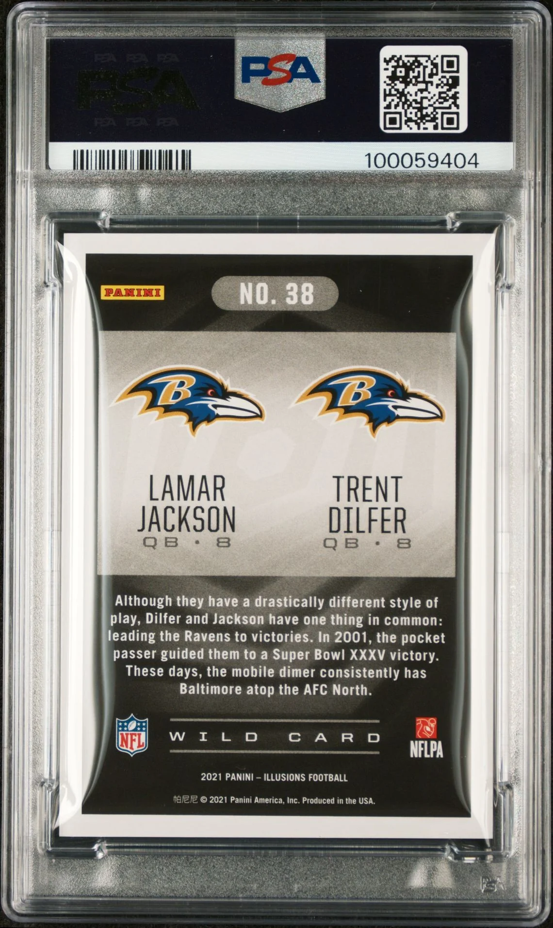 2021 Panini Illusions #38 Lamar Jackson/Trent Dilfer Trophy Collection-Wild Card-Division PSA 10 - Image 2