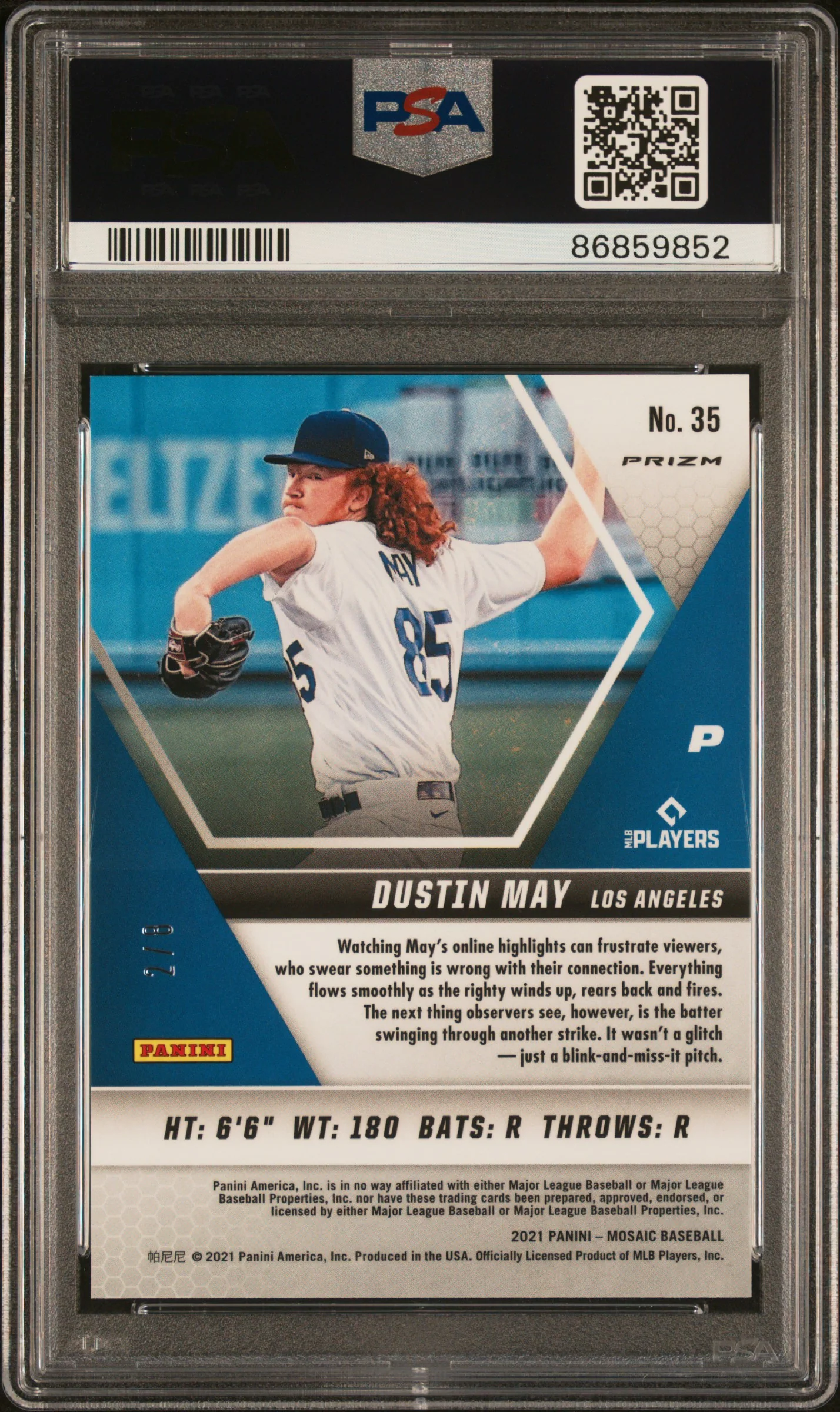2021 Panini Mosaic Black Gold Choice Dustin May /8 PSA 10 - Image 2