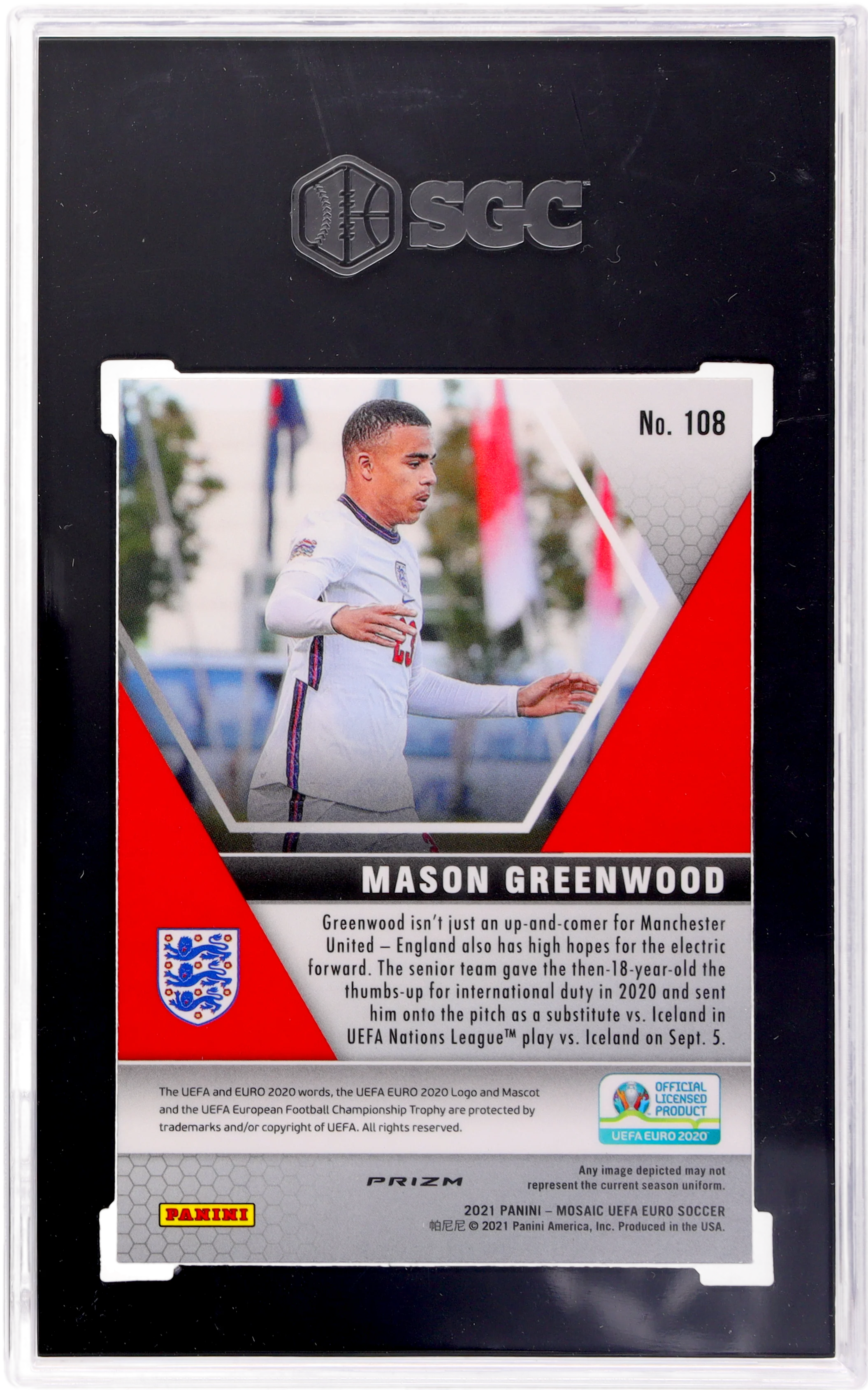 2021 Panini Mosaic Euro Mosaic Prizm Mason Greenwood #108 SGC 10 - Image 2