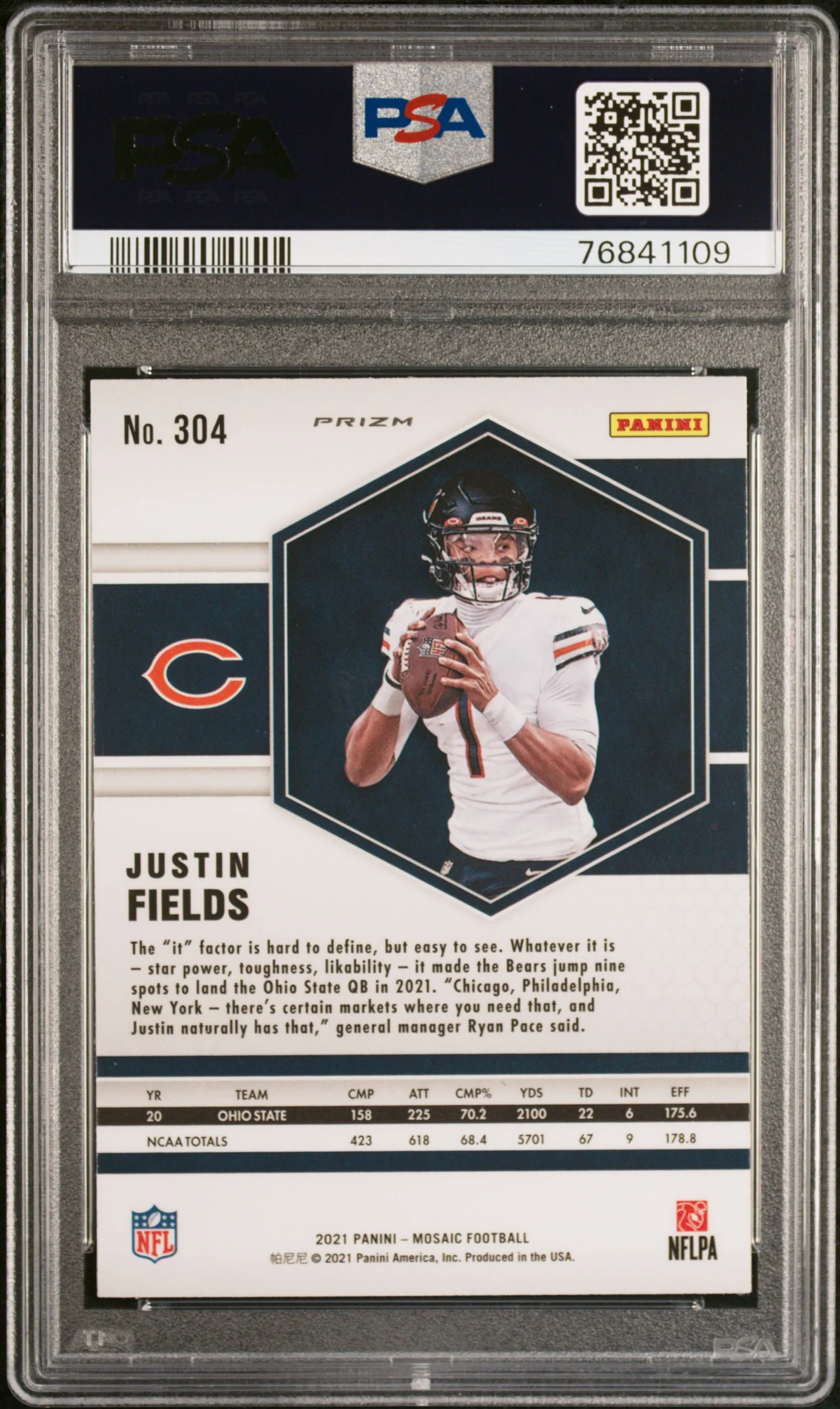 2021 Panini Mosaic Green Mosaic Justin Fields #304 RC PSA 9 - Image 2