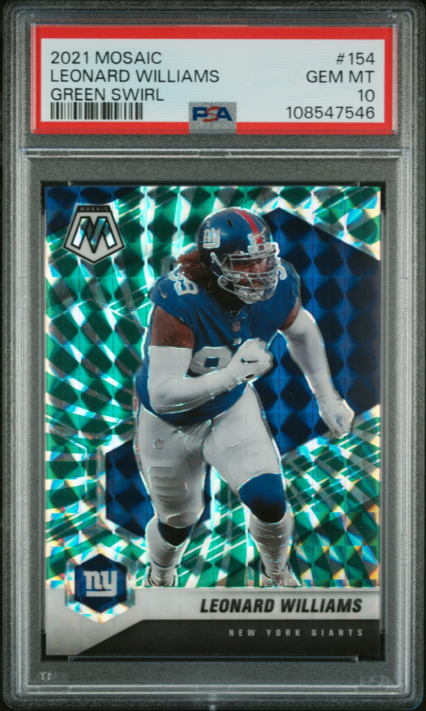 2021 Panini Mosaic Green Swirl Mosaic Leonard Williams #154 /11 PSA 10 - Image 2