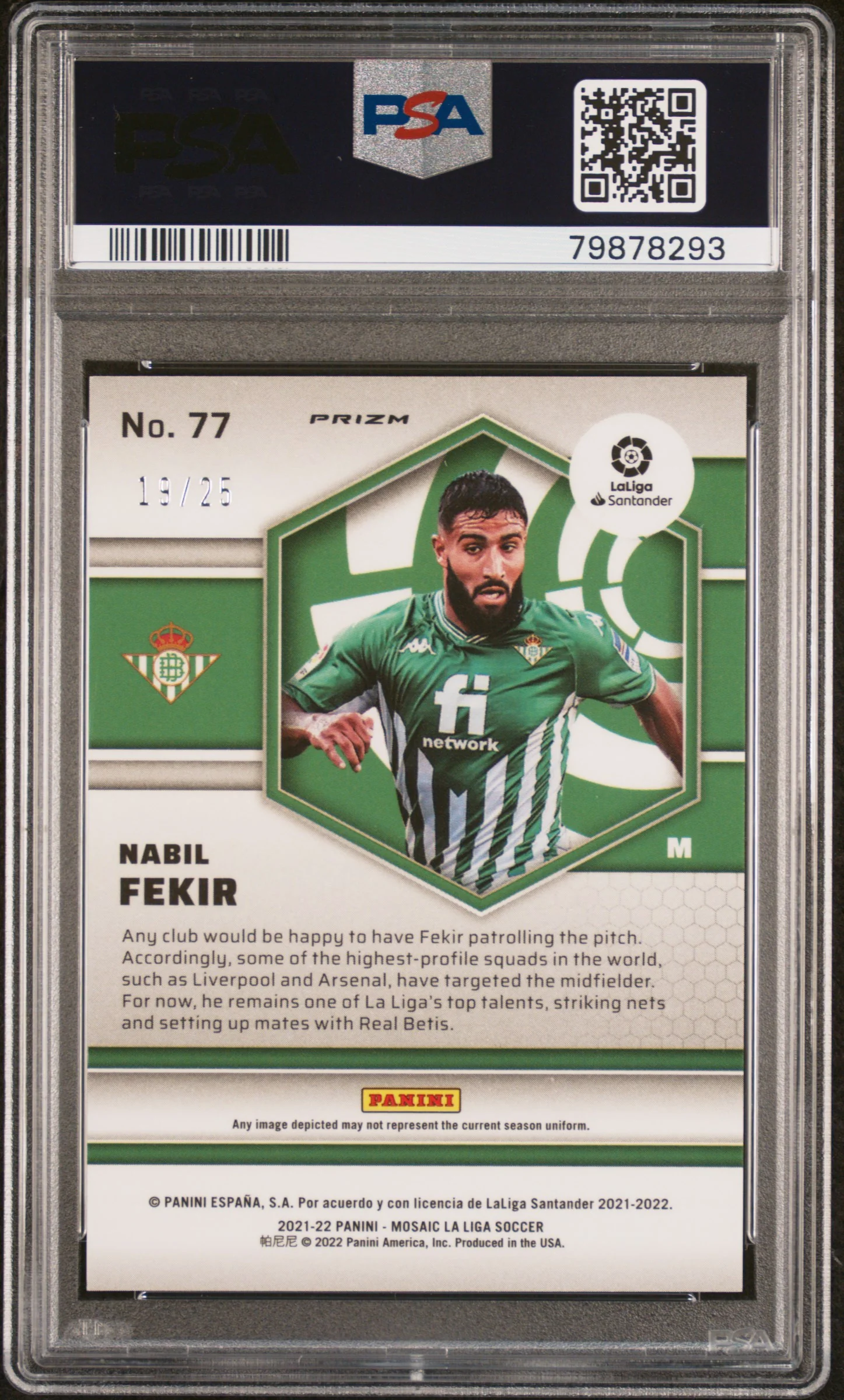 2021 Panini Mosaic La Liga Orange Fluorescent Nabil Fekir #77 /25 PSA 10 - Image 2