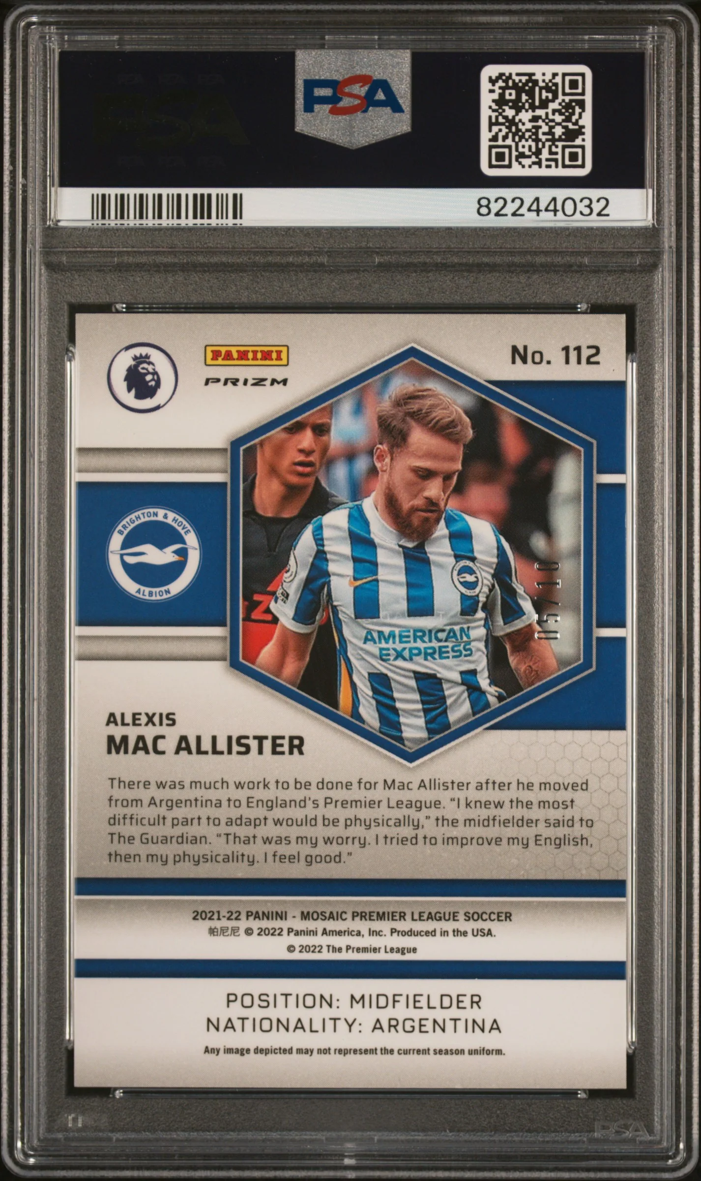 2021-22 Panini Mosaic Gold Alexis Mac Allister #112 PSA 10 - Image 2
