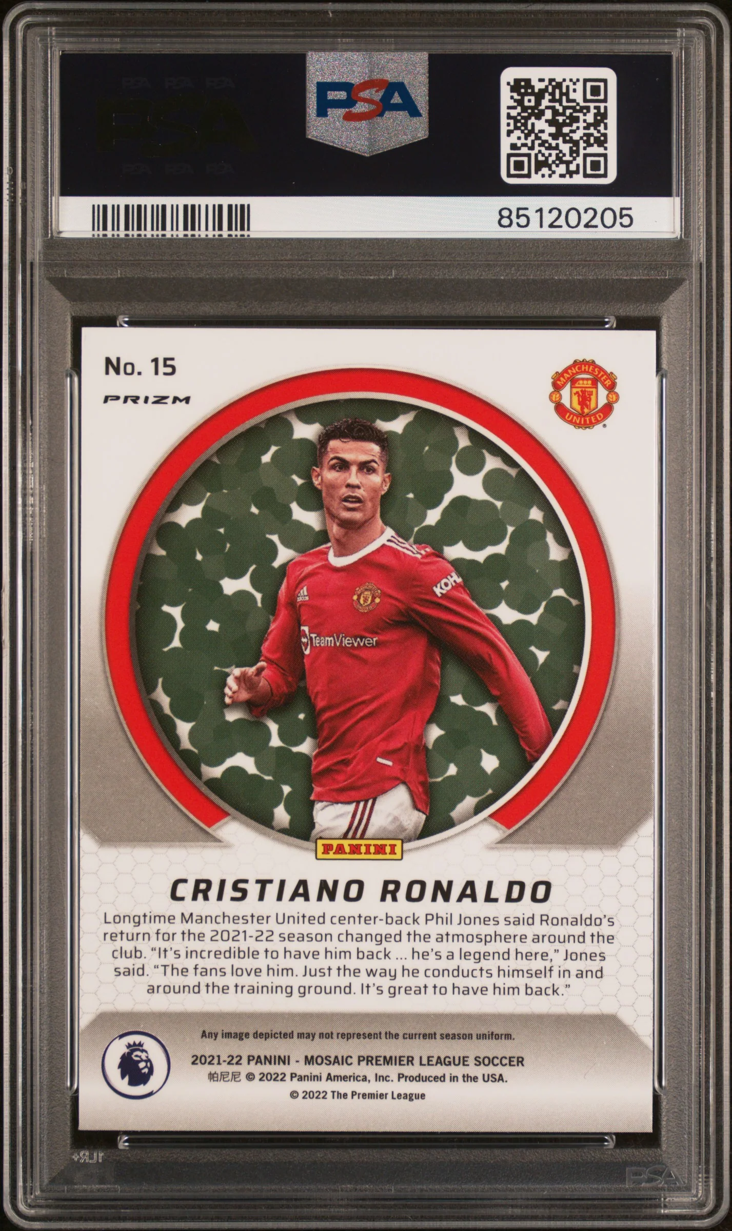 2021 Panini Mosaic Premier League International Men of Mastery Mosaic Cristiano Ronaldo #15 PSA 10 - Image 2