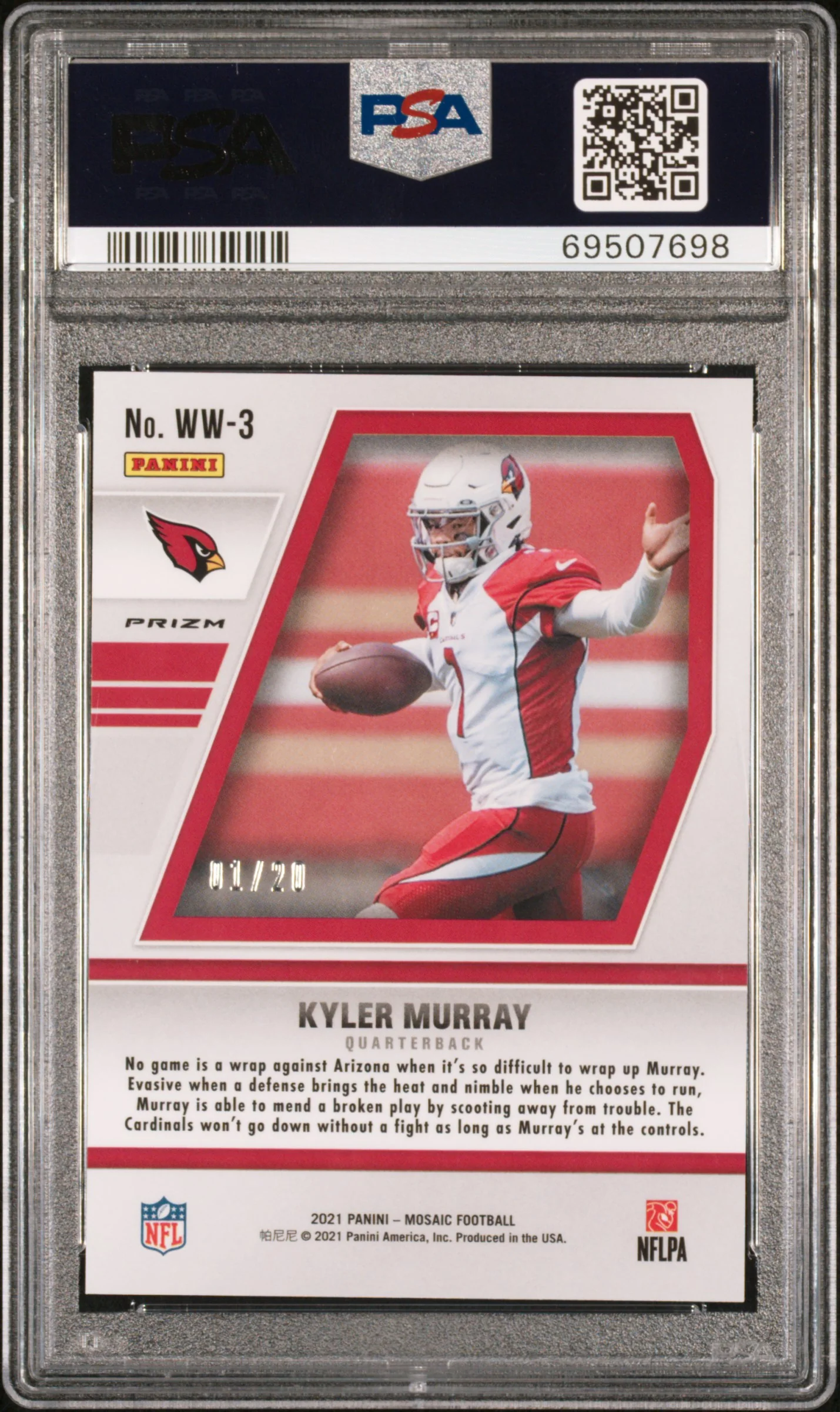 2021 Panini Mosaic Will To Win Green Fluorescent Kyler Murray #WW3 /20 PSA 9 - Image 2