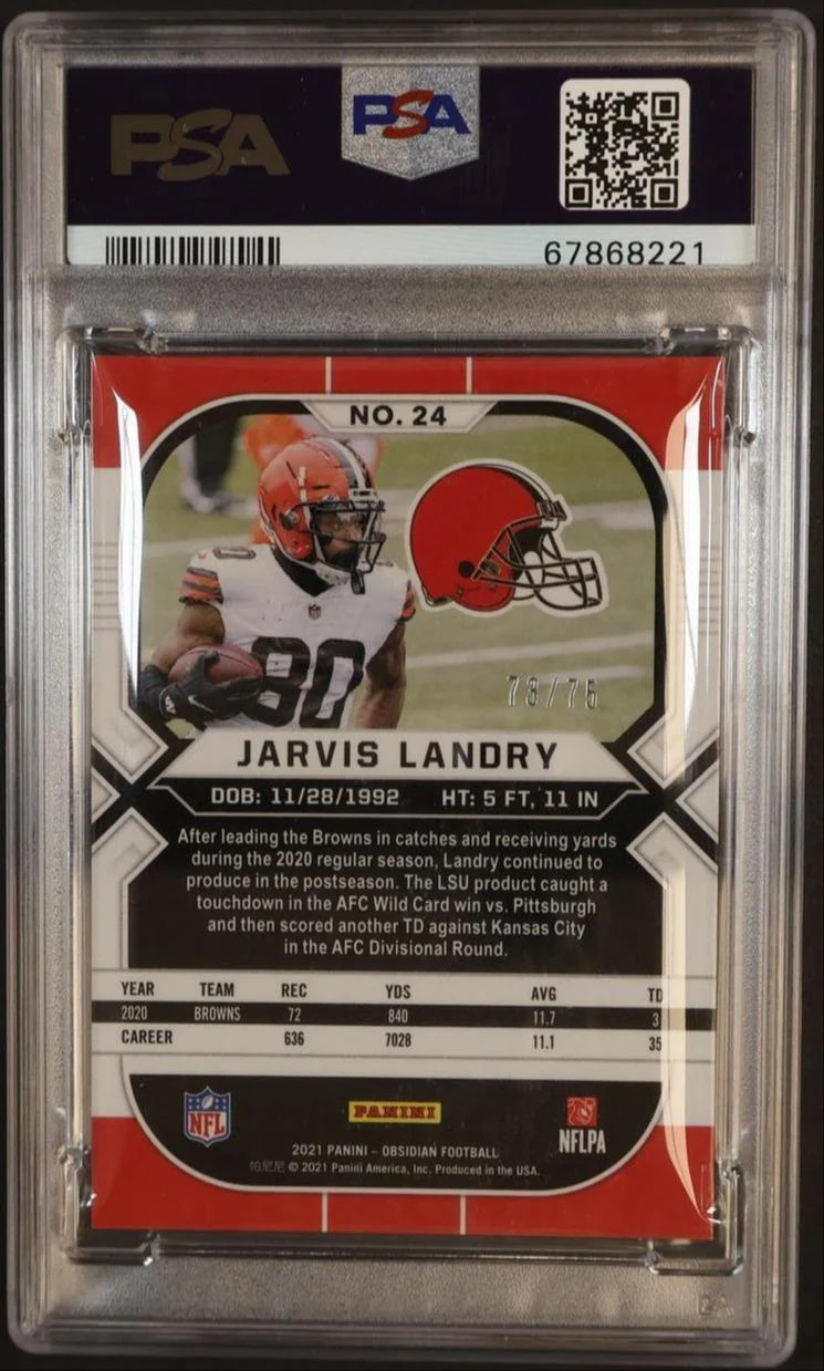 2021 Panini Obsidian Electric Etch Orange Jarvis Landry #24 /75 75/75 PSA 9 - Image 2