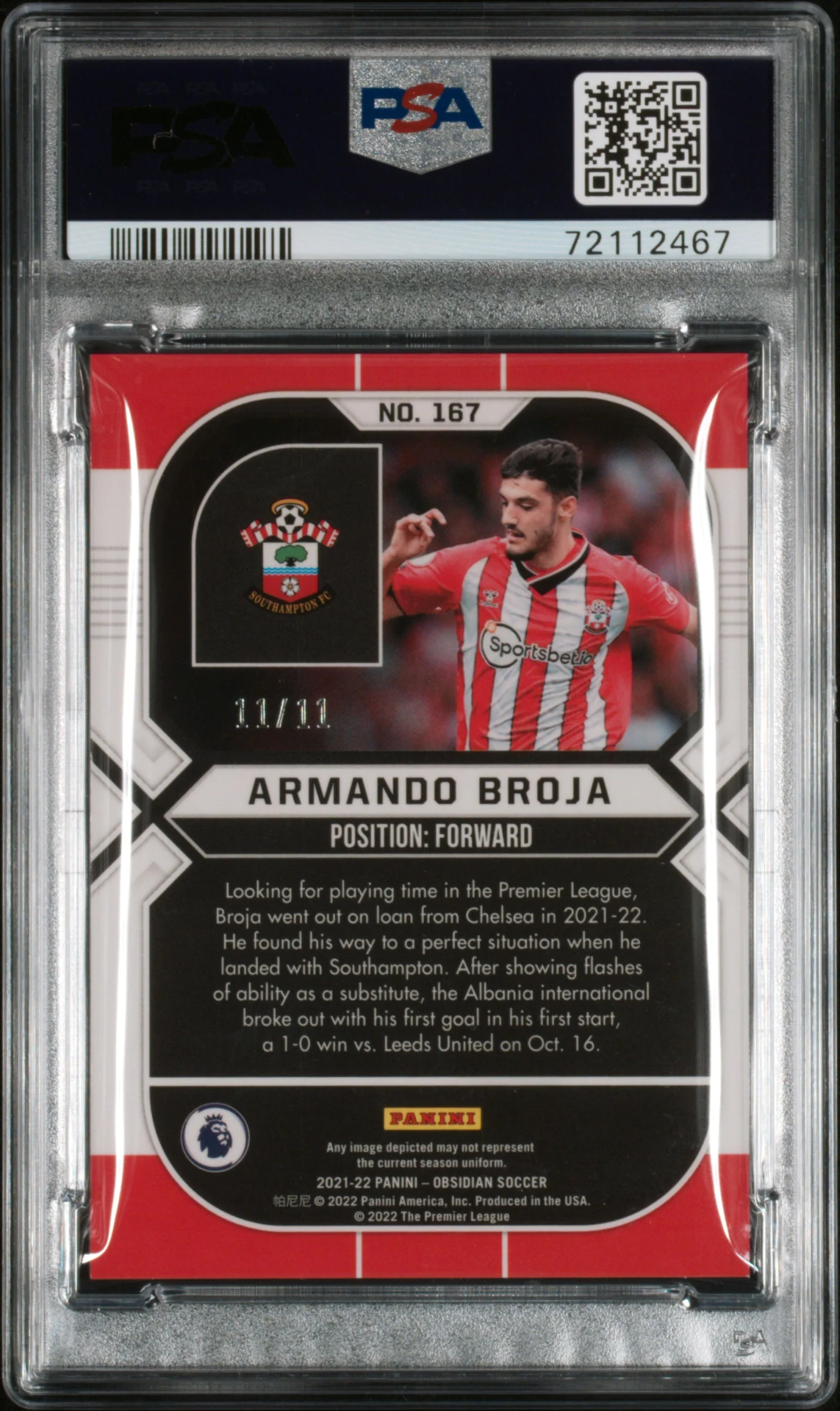 2021 Panini Obsidian Electric Etch White Pulsar Armando Broja #167 /11 11/11 PSA 9 72112467 - Image 2