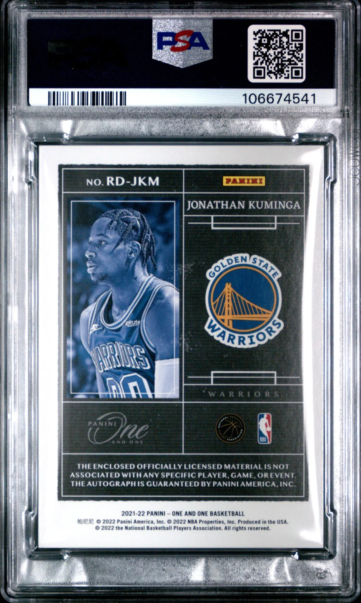 2021 Panini One and One Rookie Dual Jersey Autographs Green Jonathan Kuminga #JKM /5 PSA 10 - Image 2