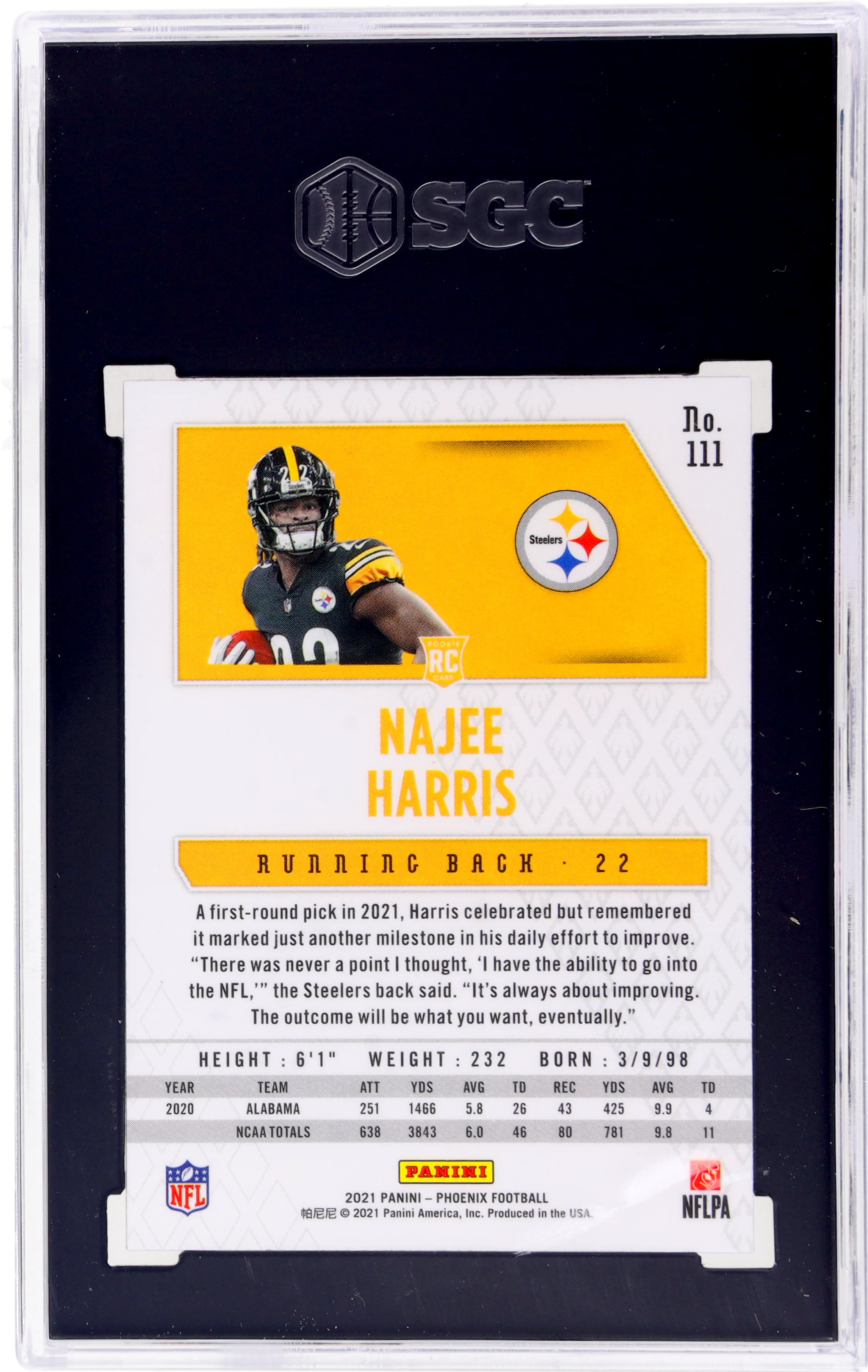 2021 Panini Phoenix Fire Burst Najee Harris #111 SGC 10 RC - Image 2