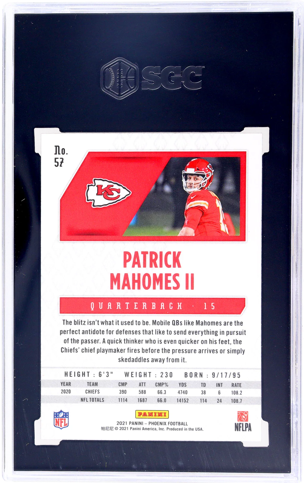 2021 Panini Phoenix #57 Patrick Mahomes II Fire Burst SGC 10 - Image 2