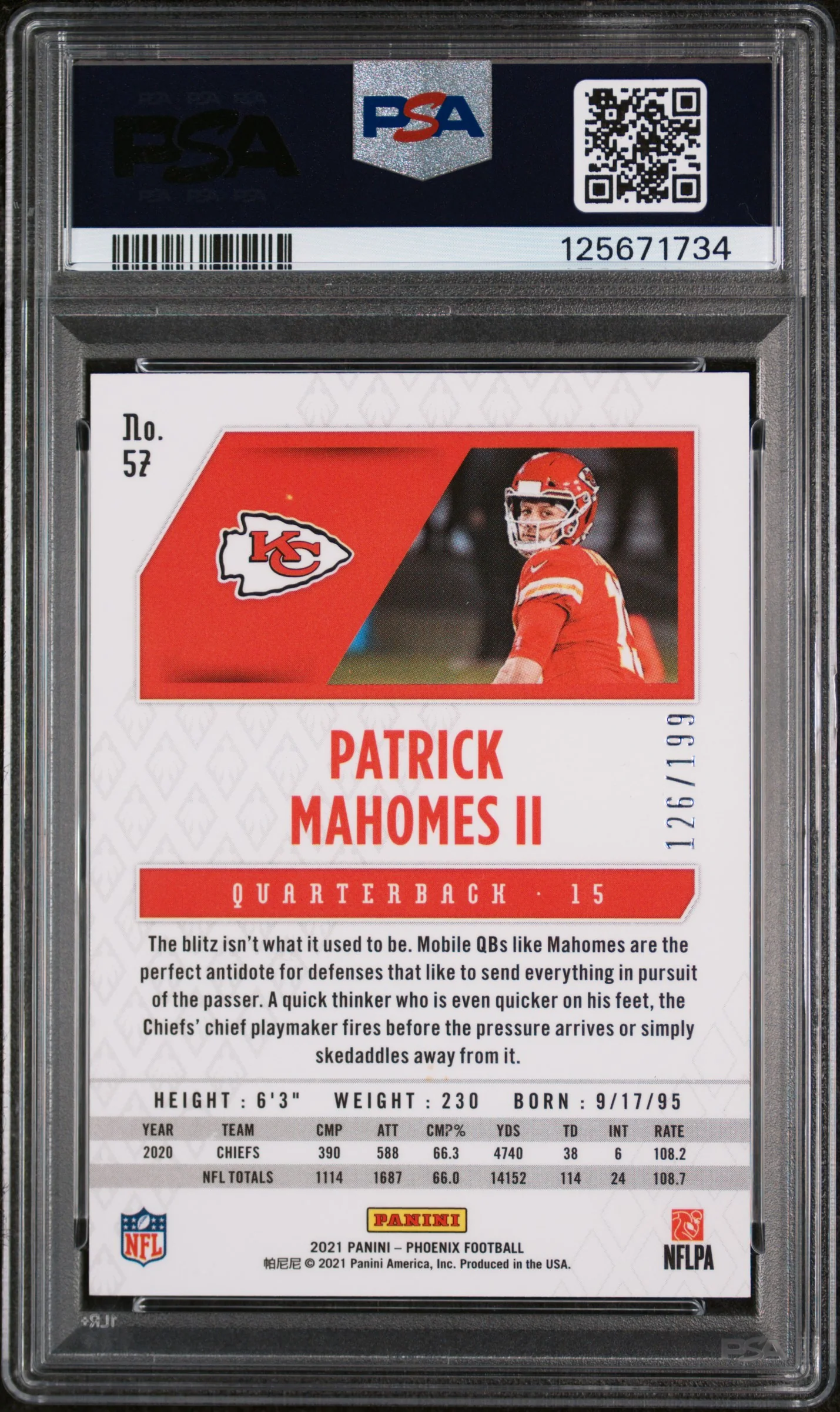 2021 Panini Phoenix Pink Patrick Mahomes II #57 /199 PSA 9 - Image 2