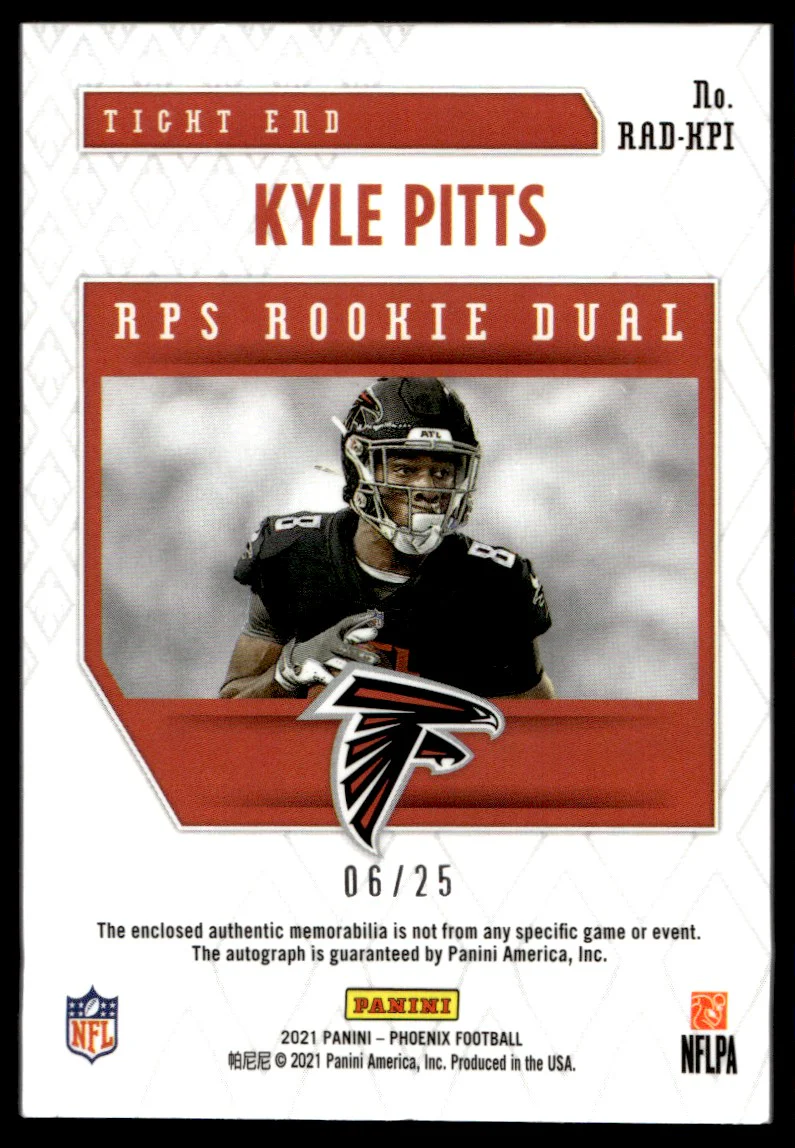 2021 Panini Phoenix RPS Rookie Dual Kyle Pitts #RAD-KPI RC Auto /25 - Image 2