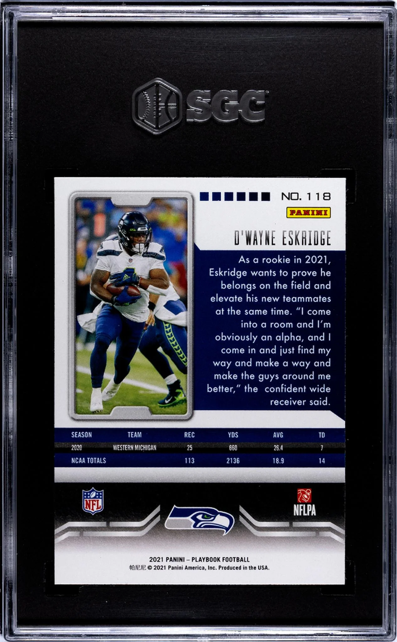 2021 Panini Playbook Mosaic D'Wayne Eskridge #118 RC SGC 9 - Image 2