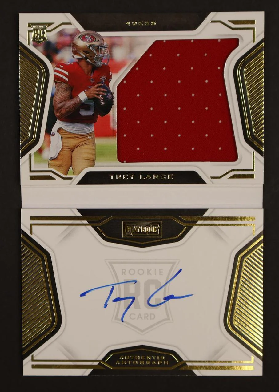 2021 Panini Playbook 204 Trey Lance Rookies Playbook Jersey Autographs Rookie /99 San Francisco 49ers