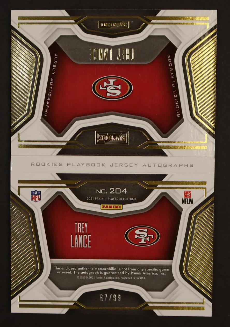 2021 Panini Playbook 204 Trey Lance Rookies Playbook Jersey Autographs Rookie /99 San Francisco 49ers - Image 2