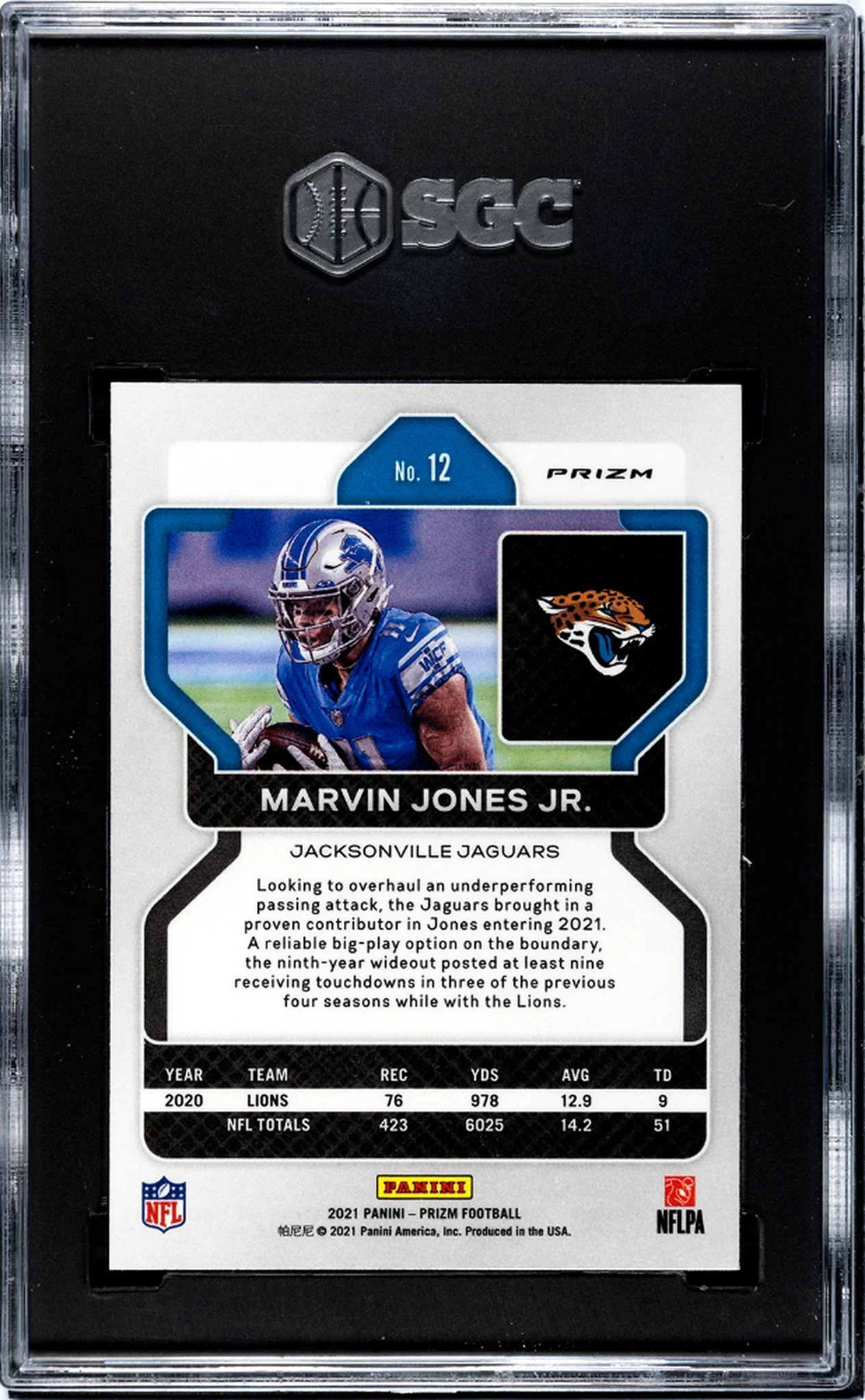 2021 Panini Prizm Black & White Checker Marvin Jones Jr. #12 SGC 9.5 - Image 2