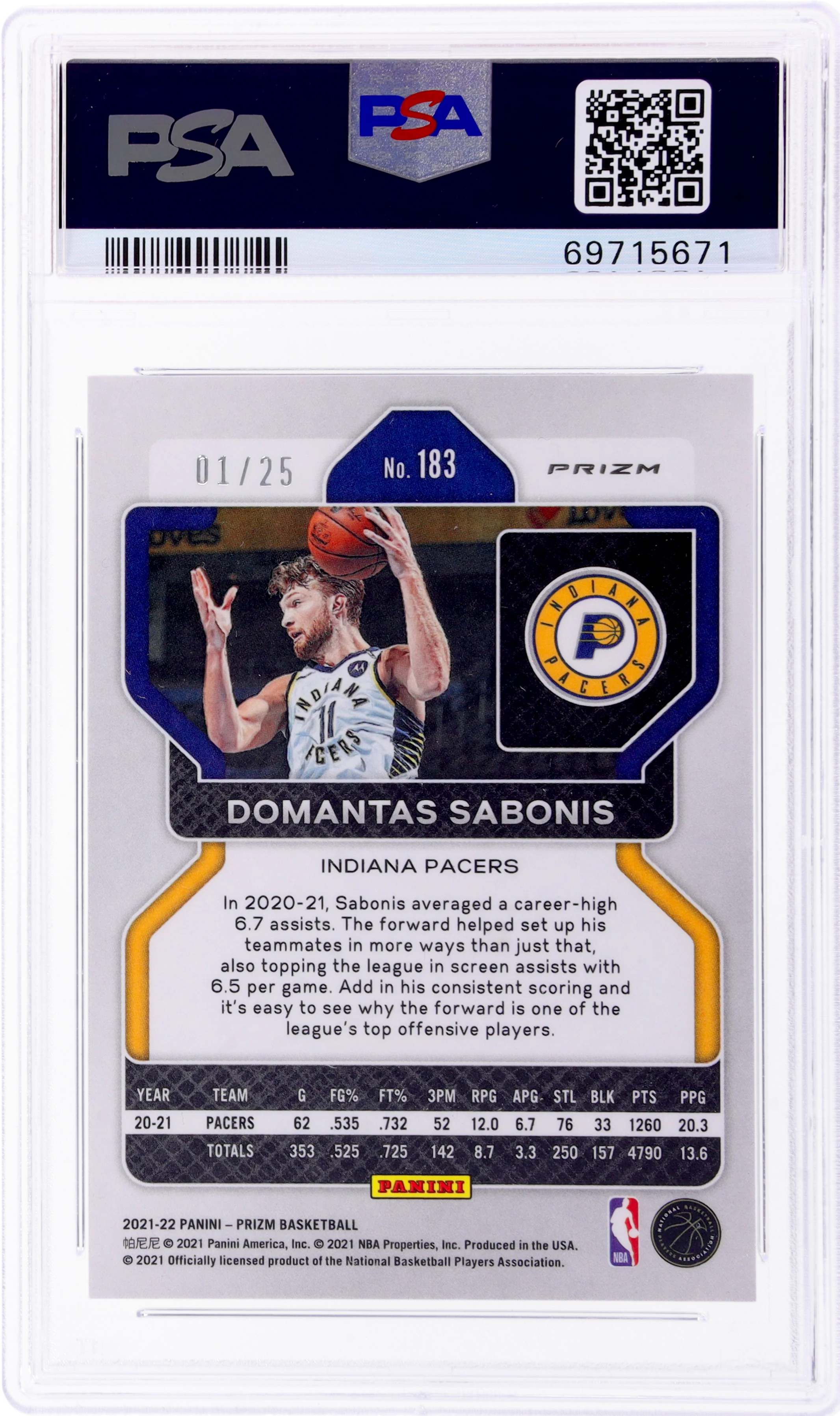 2021 Prizm Mojo Prizm Domantas Sabonis #183 /25 PSA 10 - Image 2