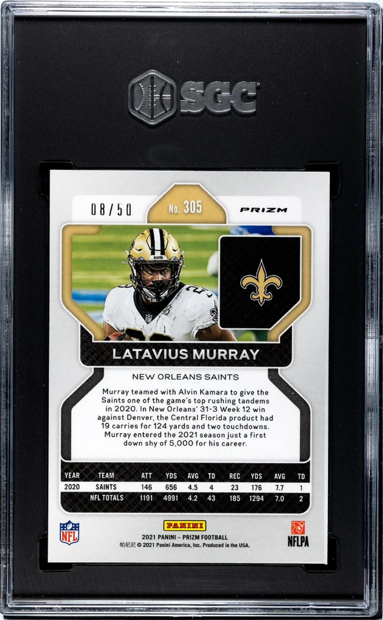 2021 Panini Prizm Red No Huddle Latavius Murray #305 /50 SGC 9 - Image 2