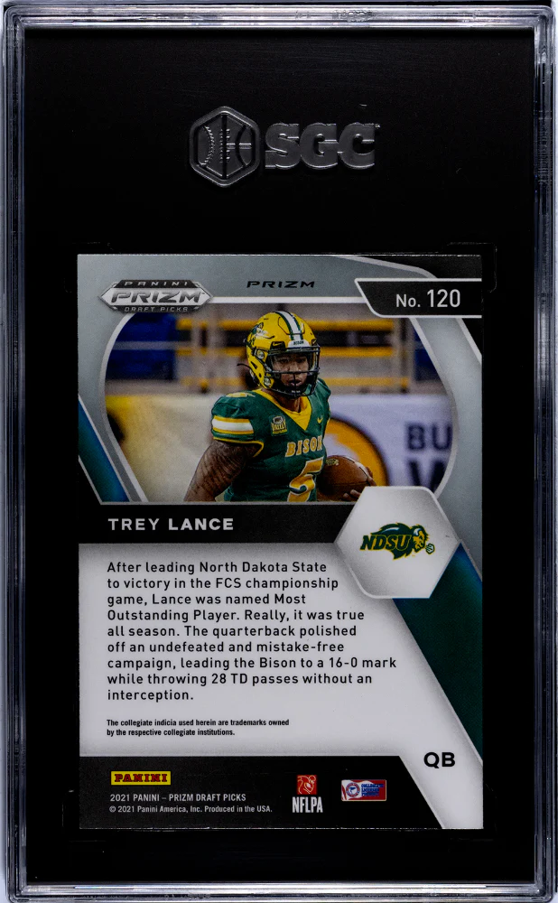 2021 Panini Prizm Draft Picks Green Prizm Trey Lance #120 RC SGC 8 - Image 2