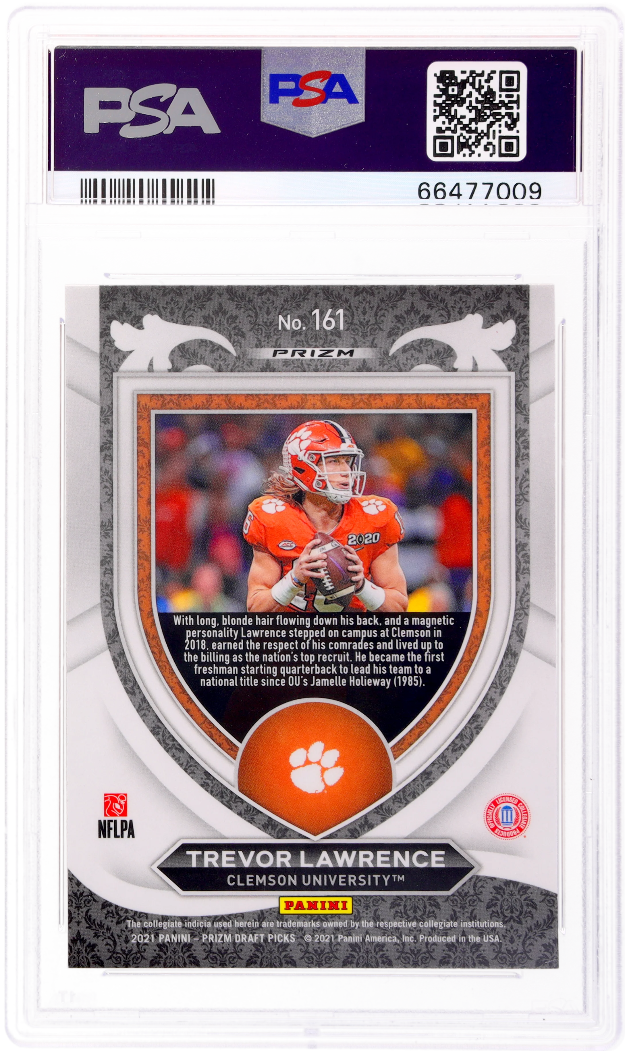 2021 Panini Prizm Draft Picks Crusade Orange Ice Prizm Trevor Lawrence #161 PSA 9 - Image 2