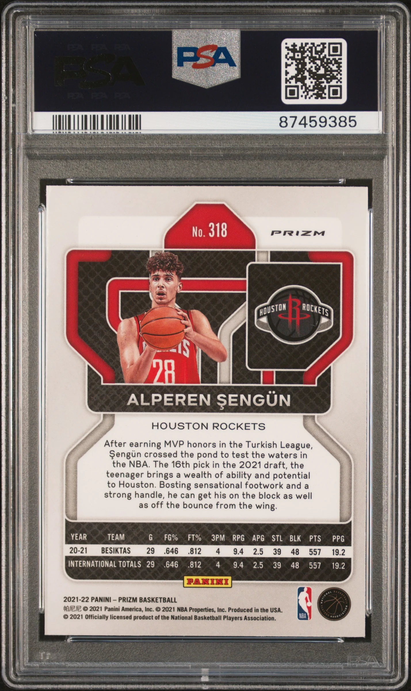 2021 Panini Prizm Green Ice Prizm Alperen Sengun #318 PSA 9 - Image 2