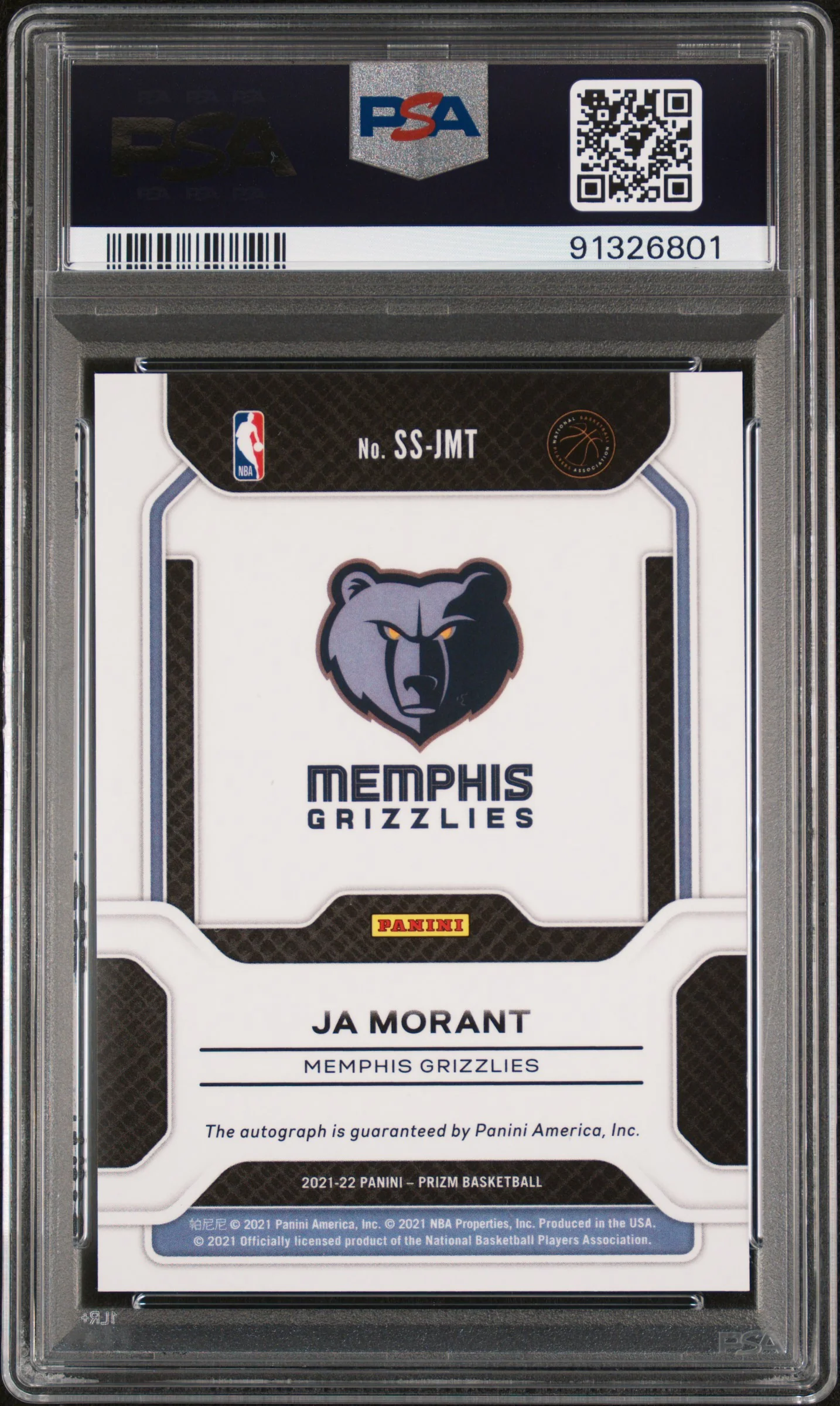 2021 Panini Prizm Sensational Signatures Ja Morant #SSJMT PSA 10 - Image 2
