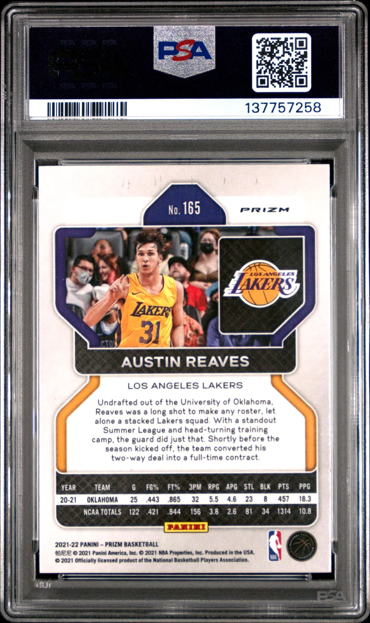 2021 Panini Prizm Silver Prizm Austin Reaves #165 PSA 8 - Image 2
