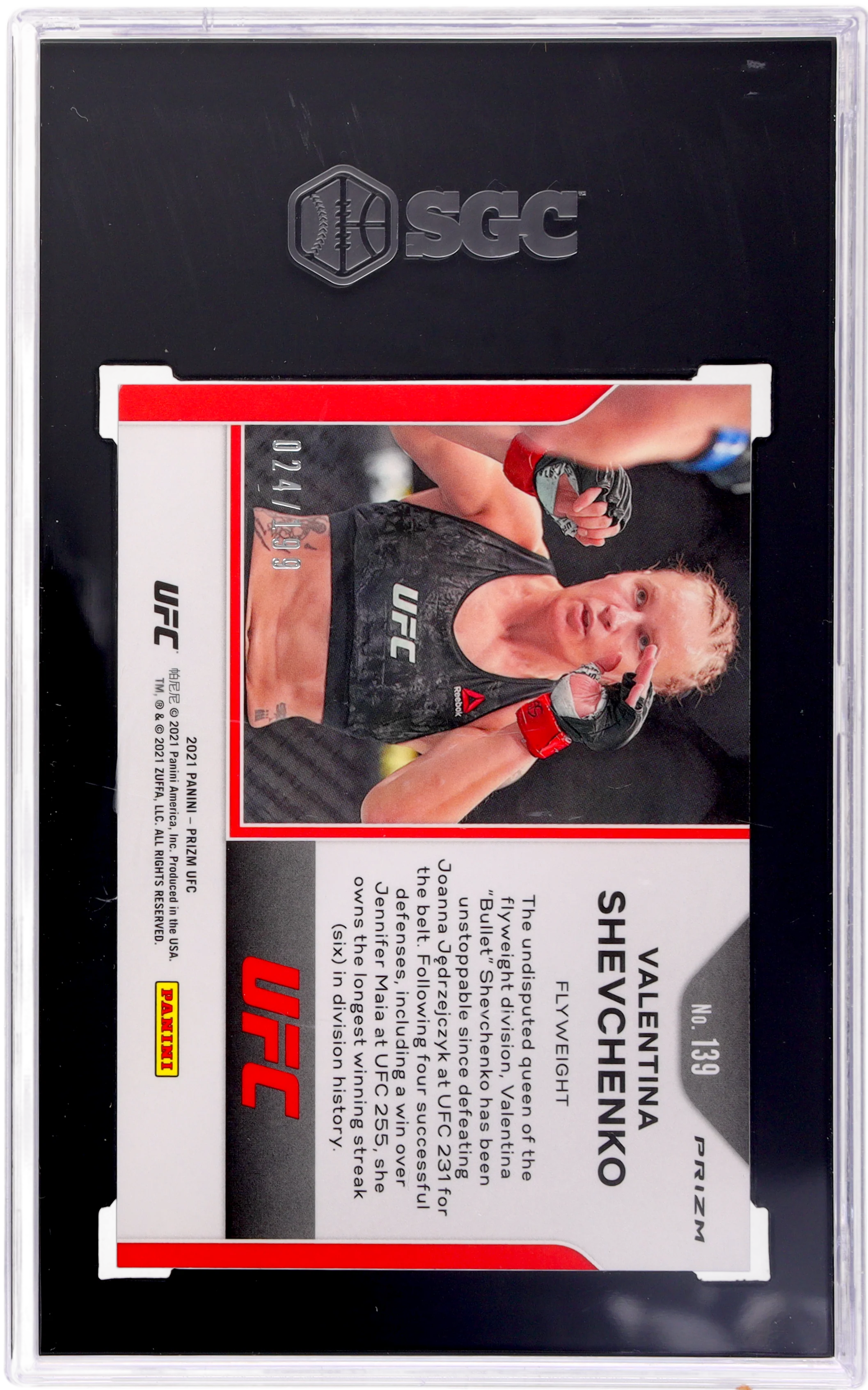 2021 Panini Prizm UFC Blue Prizm Valentina Shevchenko #139 24/199 SGC 9.5 - Image 2